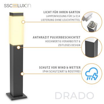 SSC-LUXon LED Gartenstrahler DRADO Wegeleuchte Aussen in anthrazit Sockelleuchte mit E14 Fassung