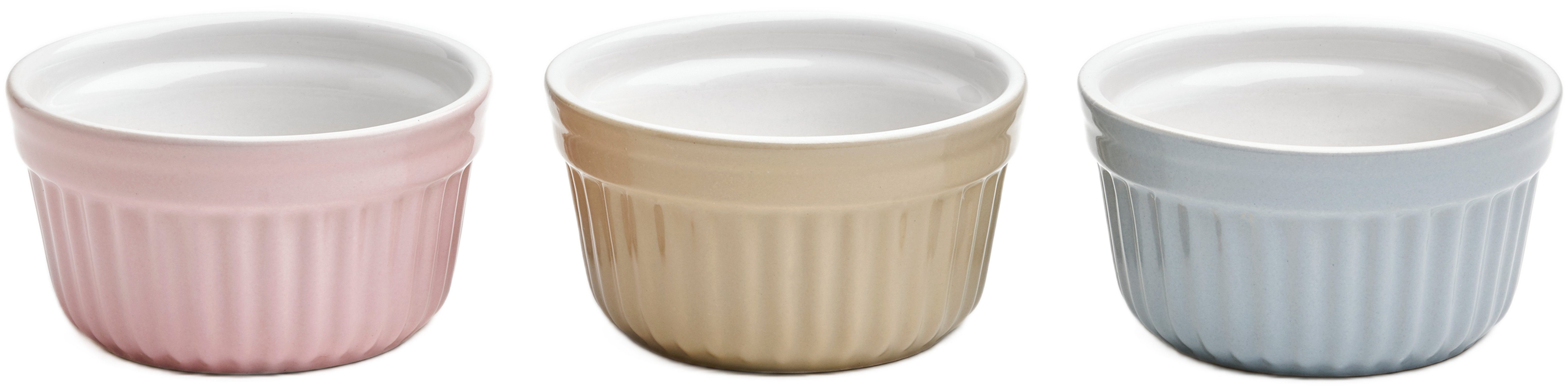 van Well Backform Ragout-Förmchen, Ø 10 cm, aus Steingut, rosa/beige/grau, 3er-Set, (Set 3-tlg), backofenfest bis 280 °C, spülmaschinenfest