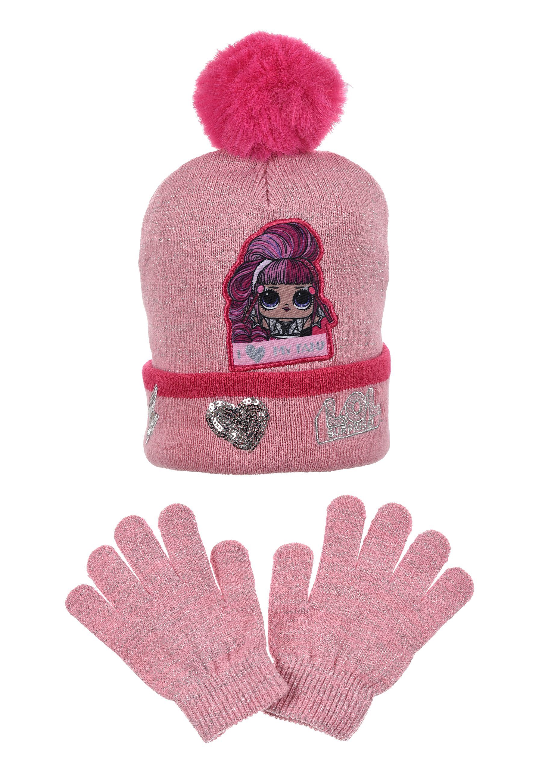 L.O.L. SURPRISE! Bommelmütze Kinder Mädchen Winter-Set Winter-Mütze + Handschuhe Bommel in Rosa