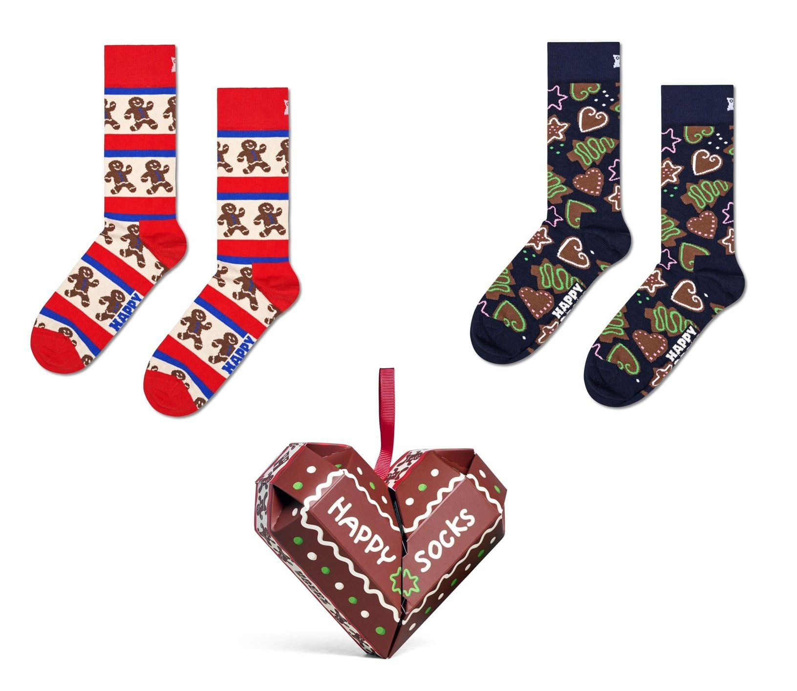 Happy Socks Socken Tagessocke Crew Gingerbread Heart (Lebkuchen) Geschenkbox