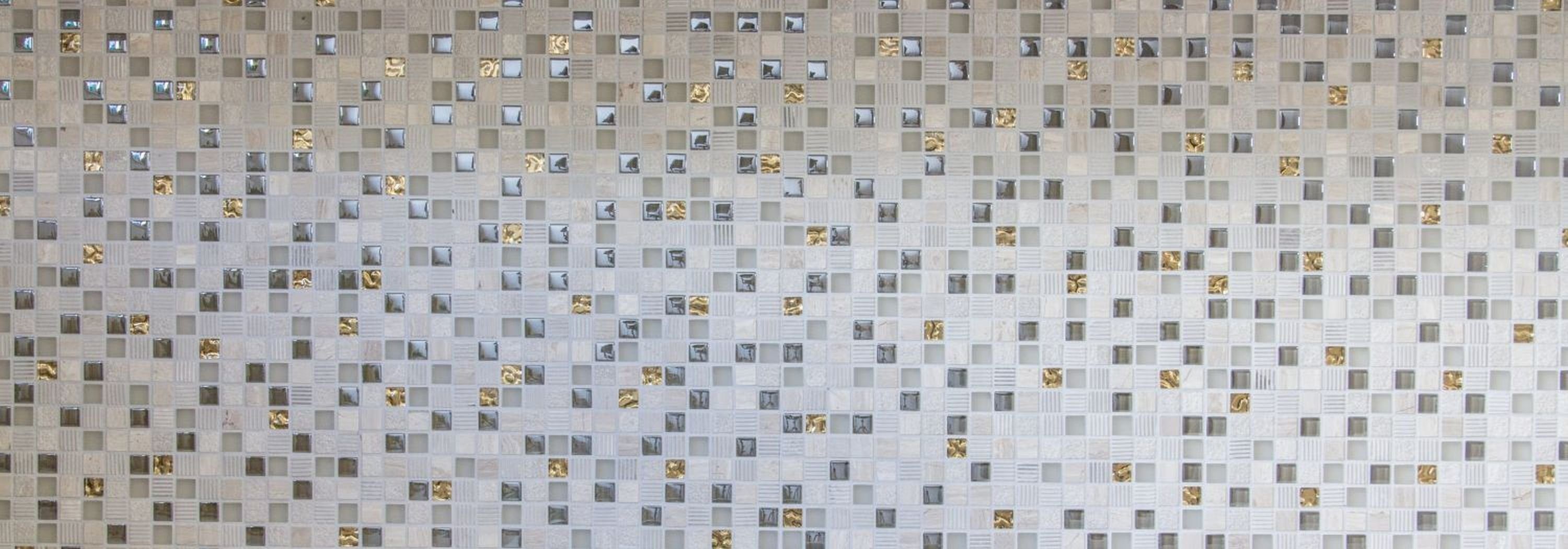 Mosaikfliese Mosaikfliesen hellgrau Glasmosaik gold creme Naturstein Mosani