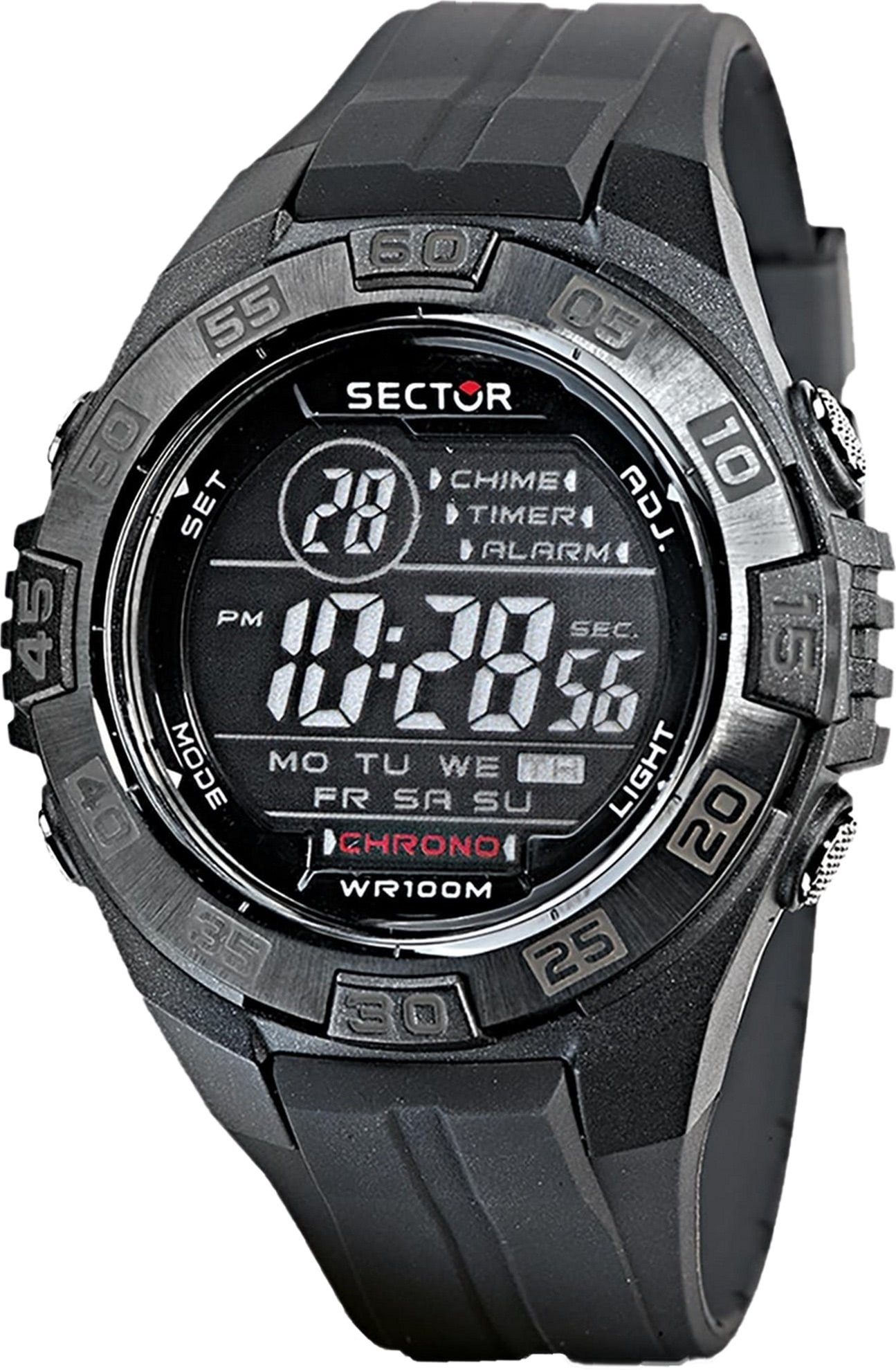 Sector Chronograph Sector Herren Armbanduhr Digital, Herren Armbanduhr rund, groß (ca. 45mm), PURarmband grau, Fashion