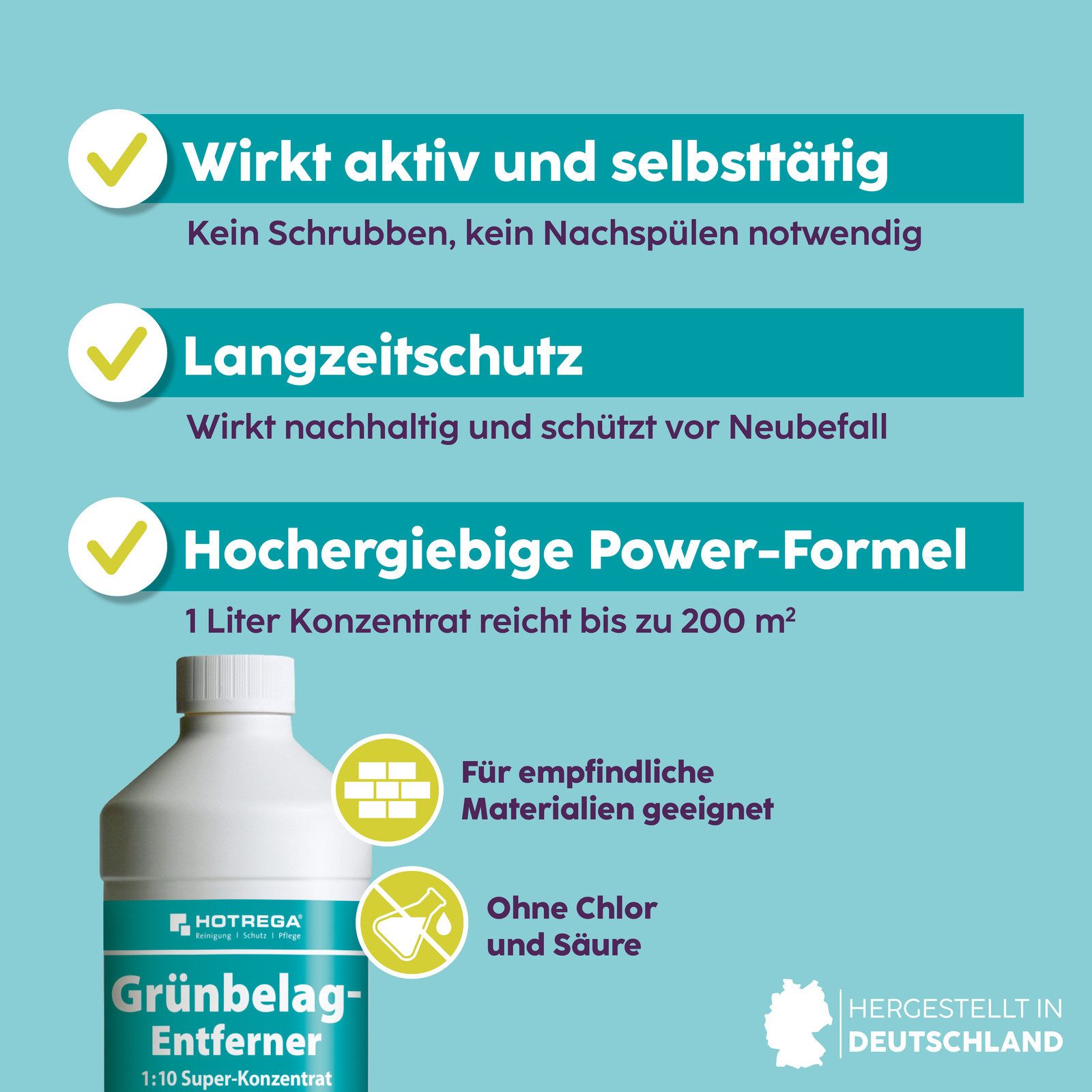 HOTREGA® Grünbelagentferner Algenentferner Stein Holz Textil Ultra Konzentrat Grünbelagentferner