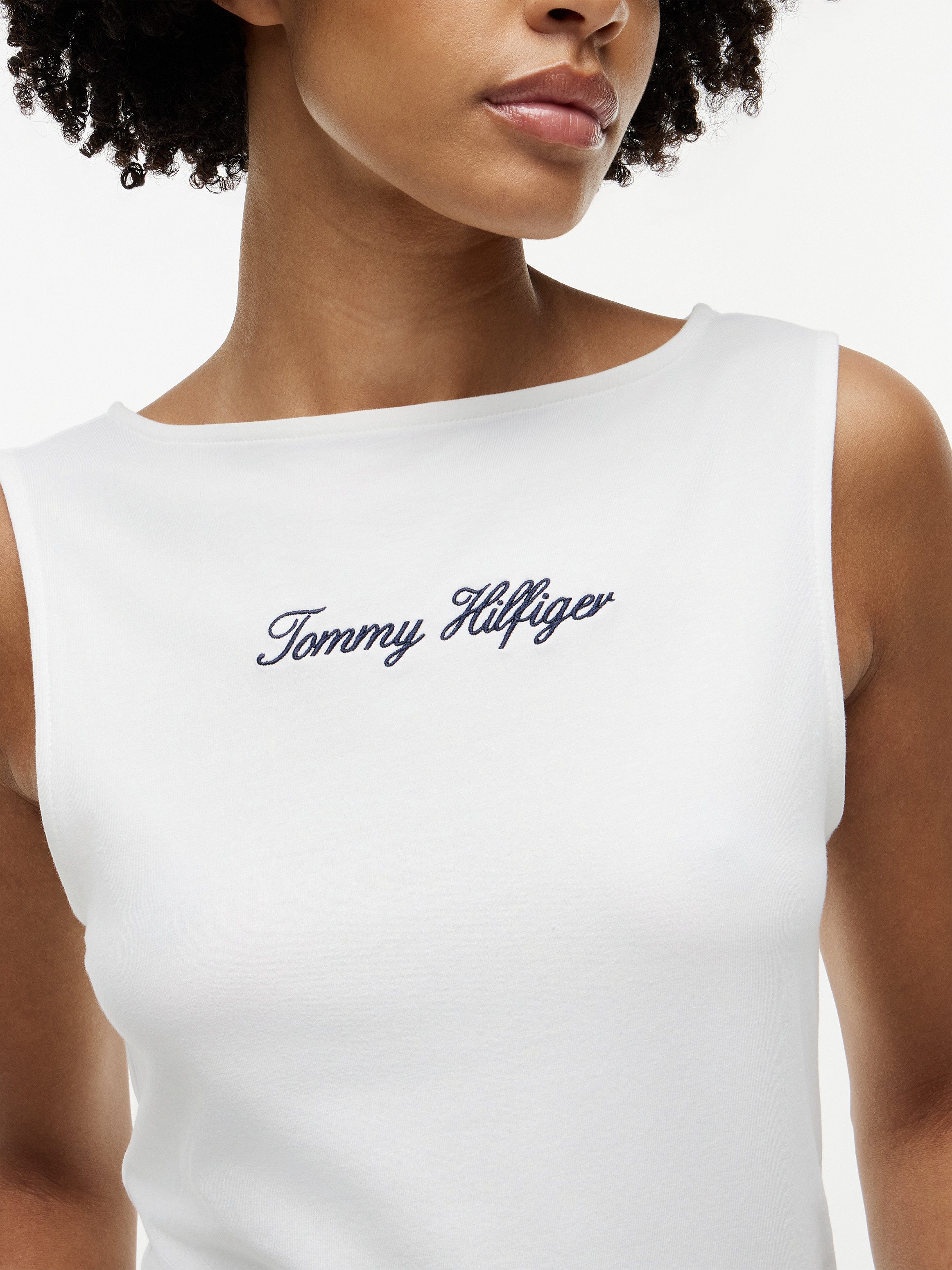 Tommy Hilfiger Tanktop CLASSIC SCRIPT BOAT-NK TOP Baumwollmischung, U-Boot Ausschnitt