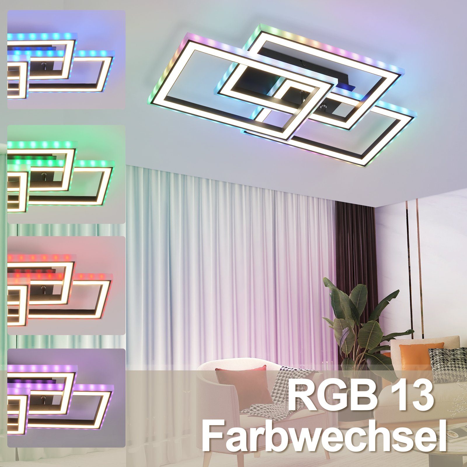ZMH LED Deckenleuchte Schlafzimmer RGB RGB Schlafzimmer, LED für Farbwechsel Deckenlampe integriert, 45W Dimmbar 13 Modern 3000-6000K, Fernbedienung, fest