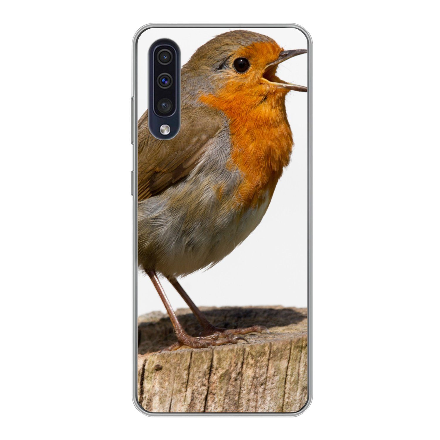 MuchoWow Handyhülle für Samsung Galaxy A30s Rotkehlchen - Vogel - Holz, Smartphone-Bumper, Print, Handy Schutzhülle Dünn