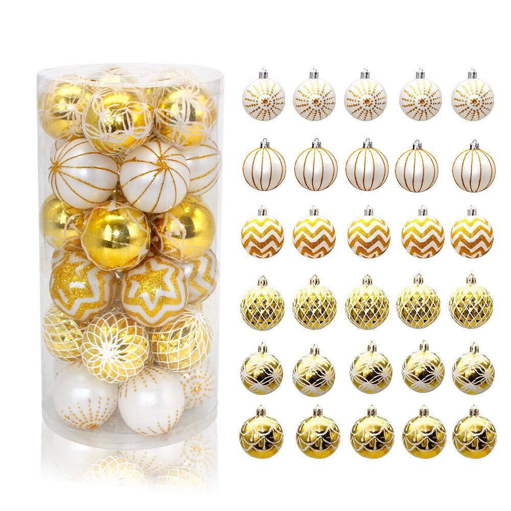 Rouemi Weihnachtsbaumkugel Christbaumschmuck (30 St), handbemalter Kugelschmuck zum Aufhängen Goldfarben