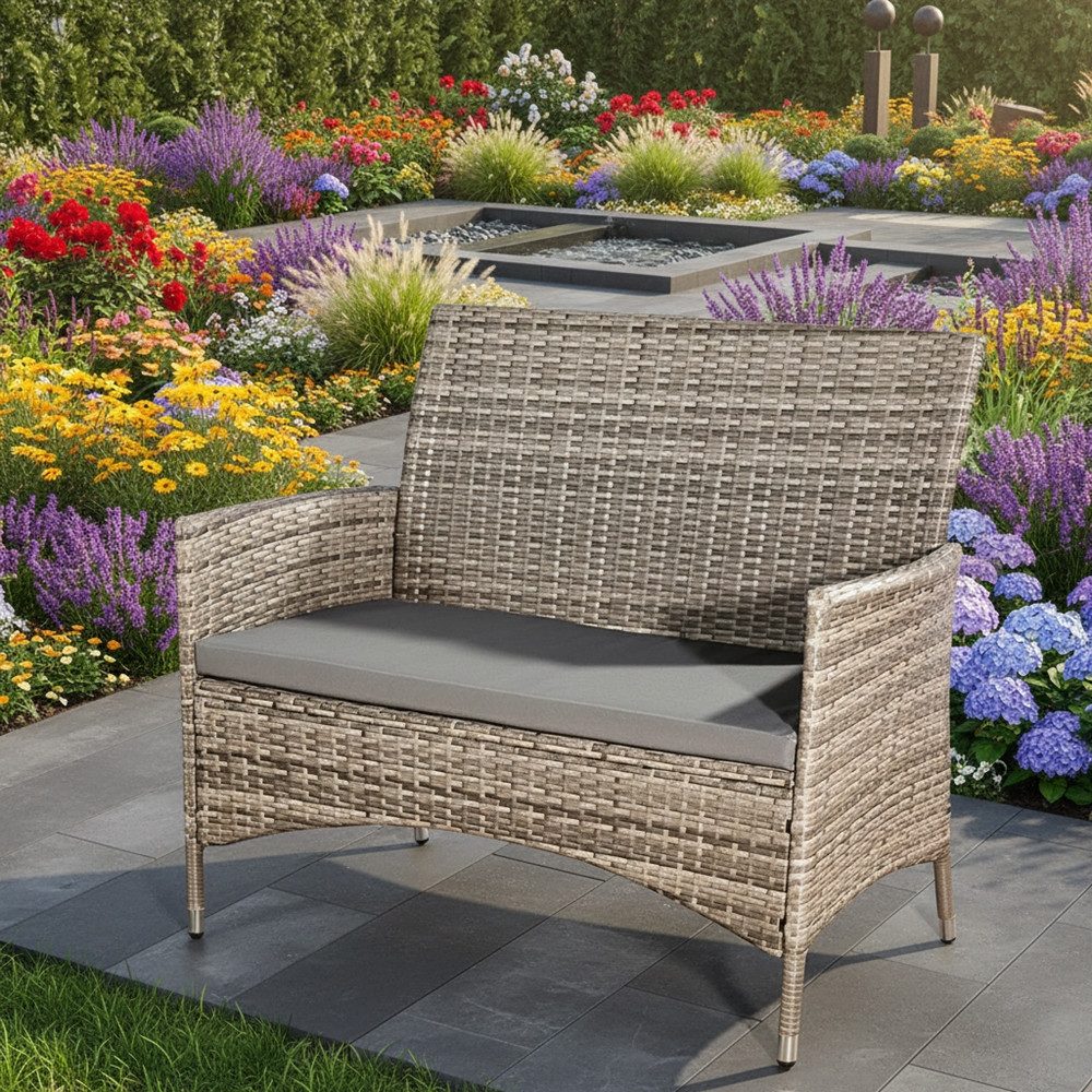 Melko Gartenbank Gartenbank Polyrattan Sitzpolster Rattanbank Bezug Outside Terrasse (Stück), Wasserabweisend