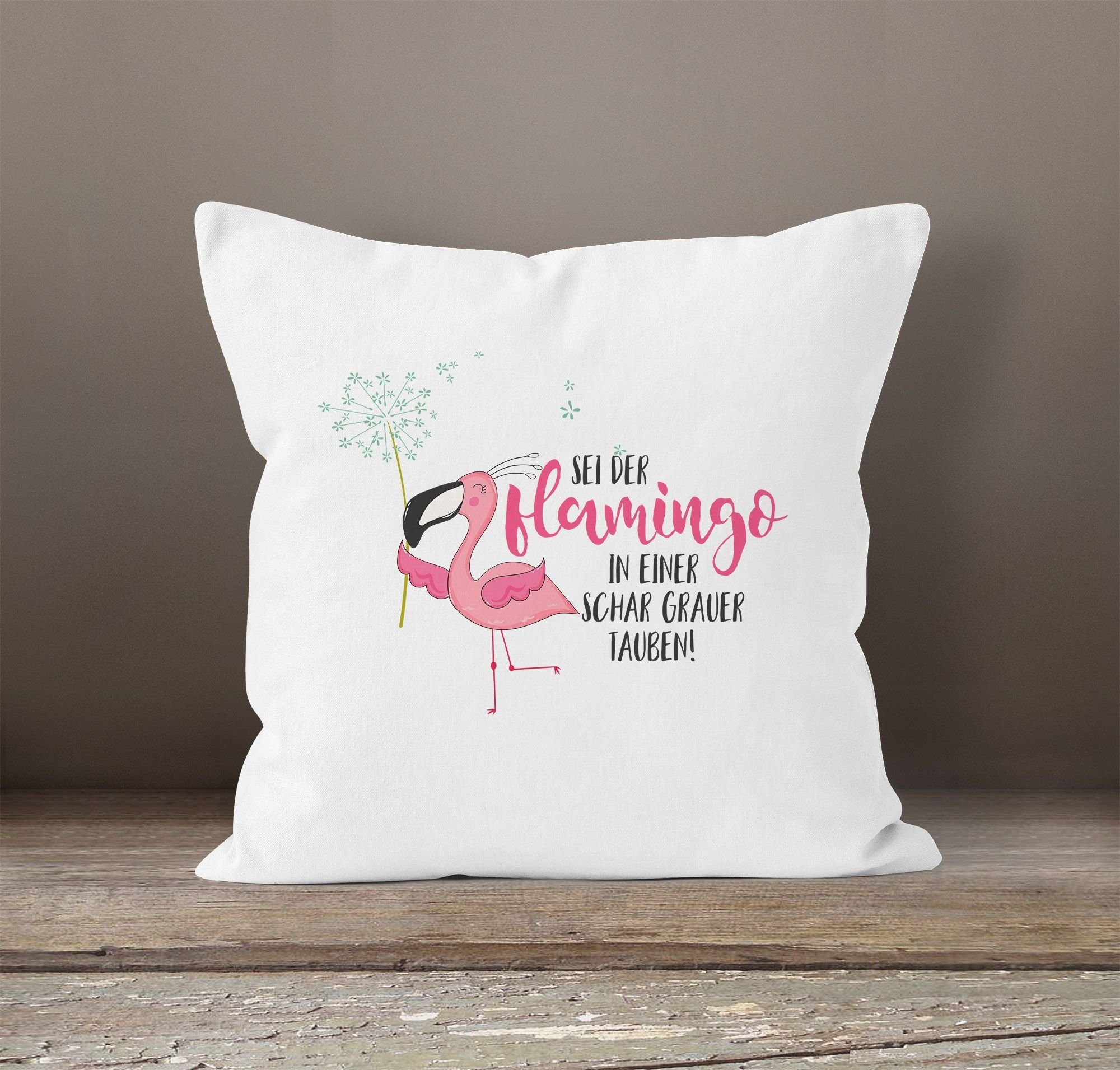 Kissenbezug Pusteblume Flamingo Kissen-Hülle Schar einer Tauben grauer sei der Dekokissen MoonWorks® Flamingo weiß in 40x40 Deko-Kissen MoonWorks Baumwolle