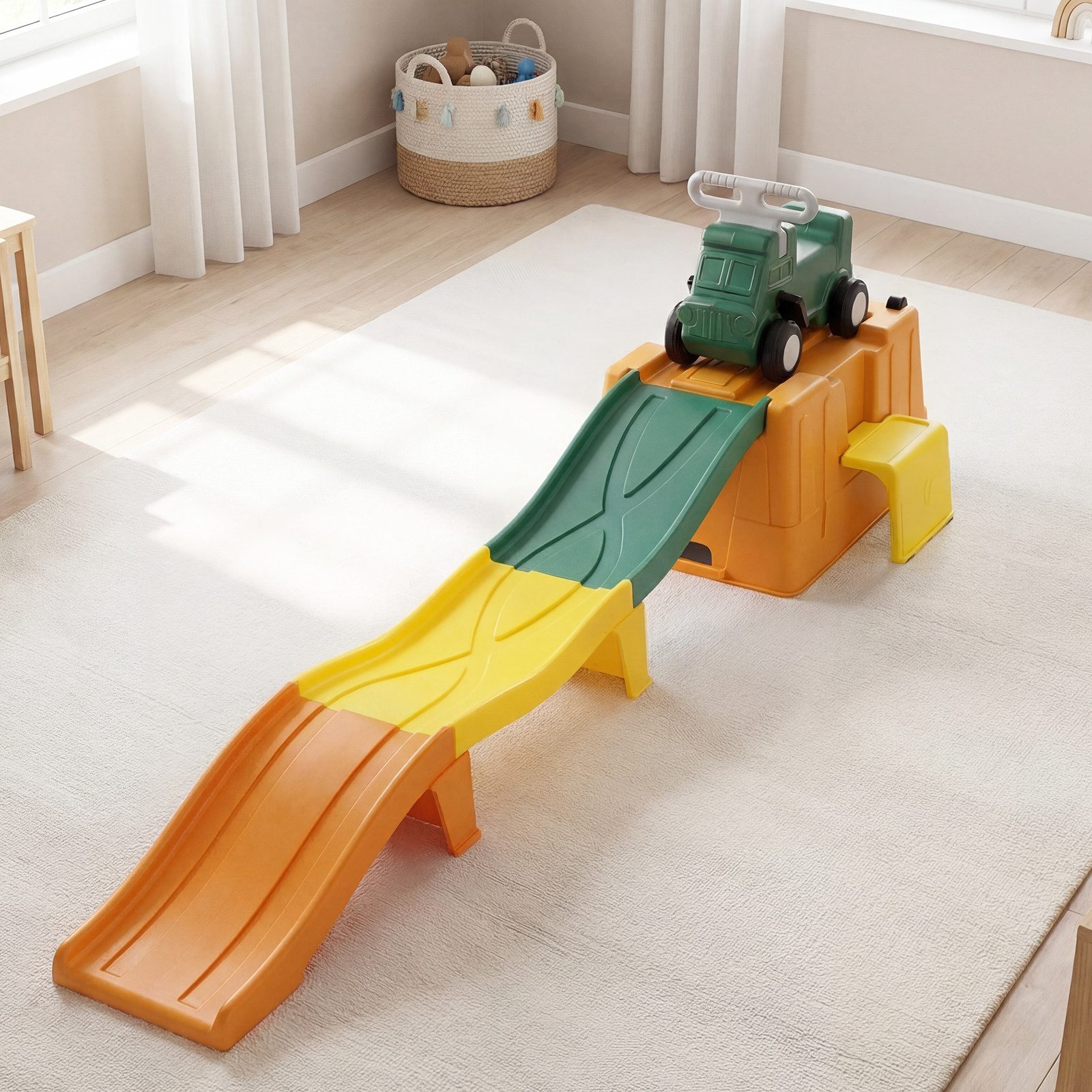 COSTWAY Rutscher, Up & Down Roller Coaster mit Rutschauto & Aufbewahrungsbox