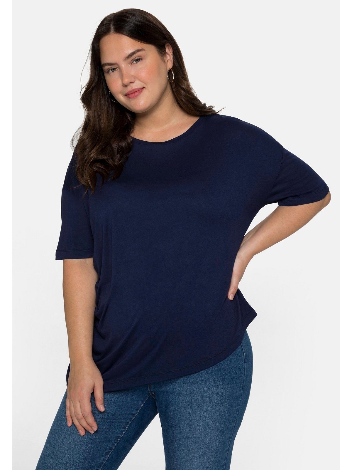 Sheego T-Shirt Große Größen mit Saum und Faltendetail asymmetrischem