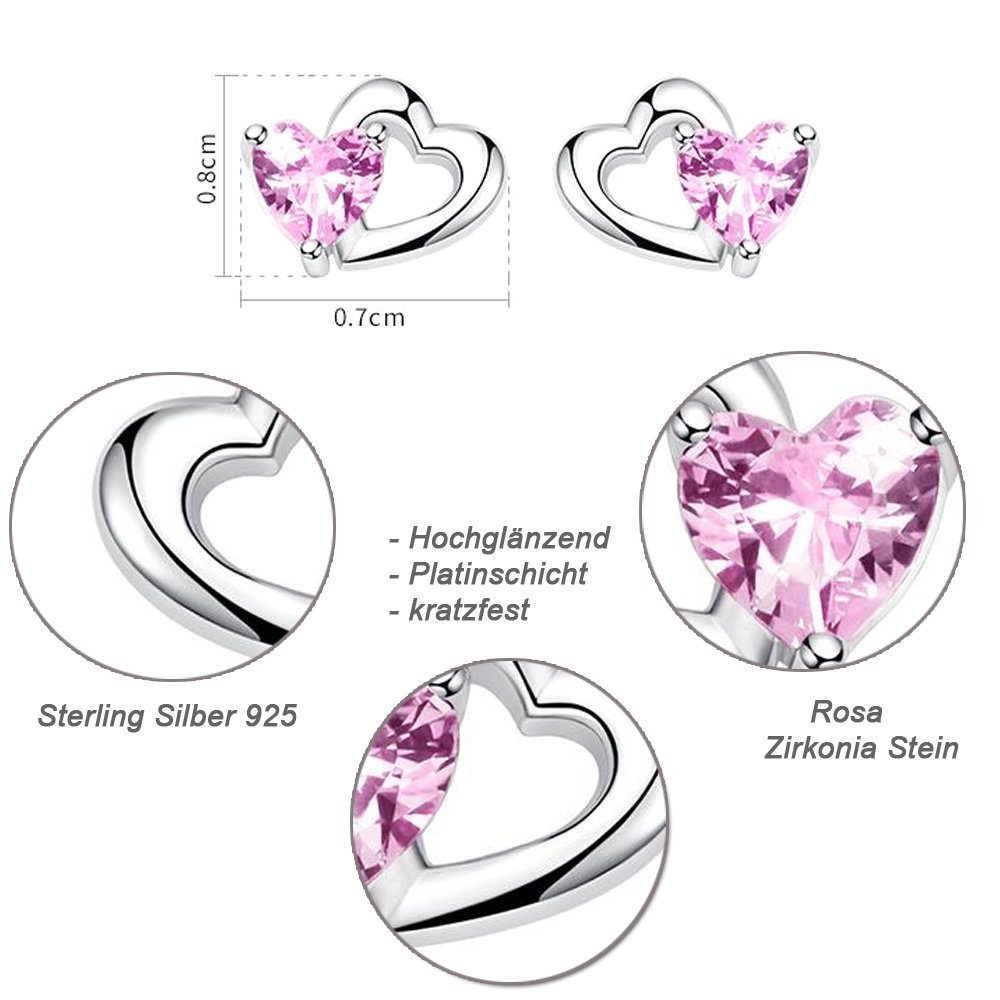 Einhorn Kinderohrringe Silber Limana Kinderschmuck Ohrstecker Pferde, Ohrringe 2er echt rosa Set Sterling kleine Herz 925 Paar