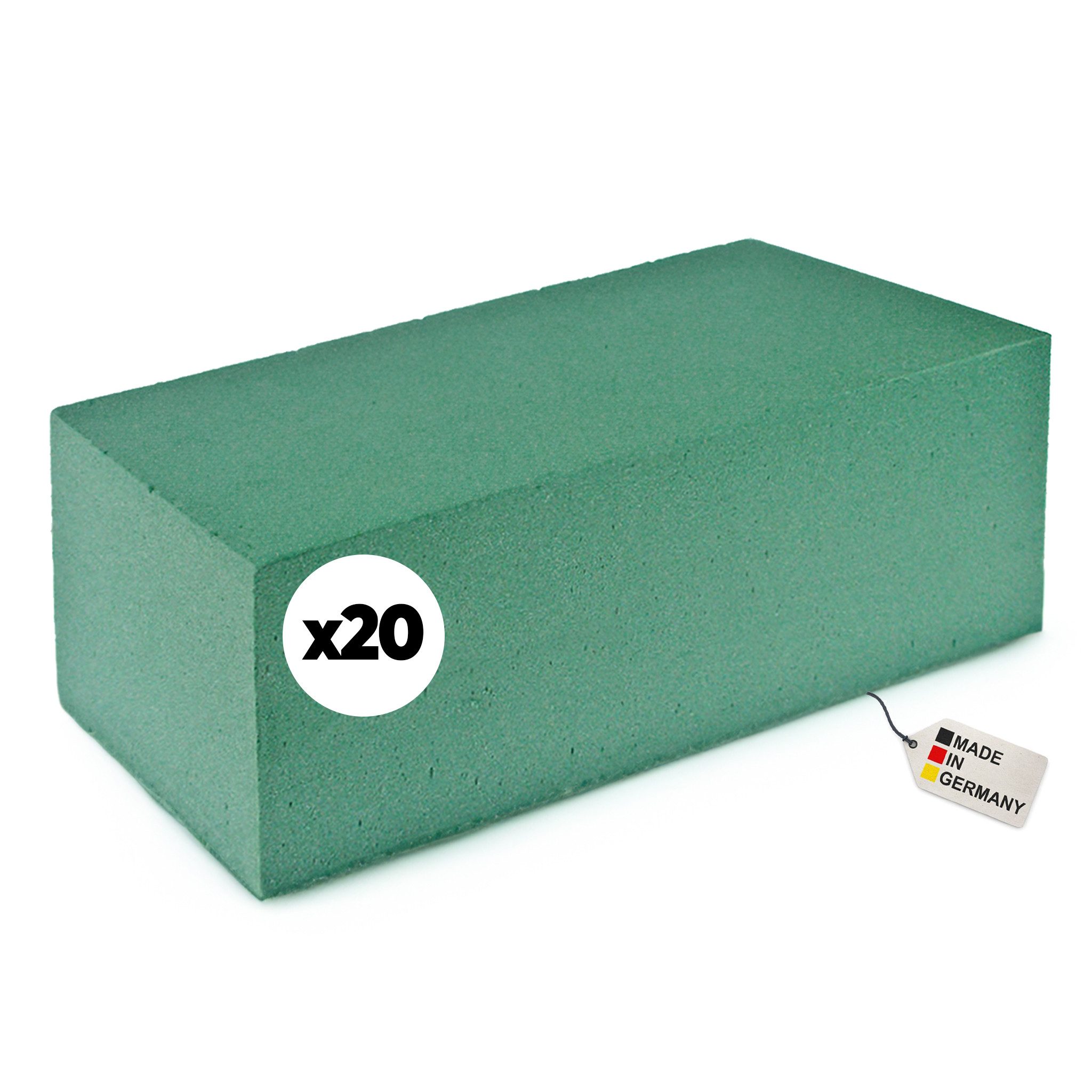 matches21 HOME & HOBBY Schaumgummi Blumen Steckmasse „nass“ für Frischblumen 20 Stk. grün, Steckschaum Ziegel für Blumen-Gestecke als Tisch-Deko Grab-Schmuck