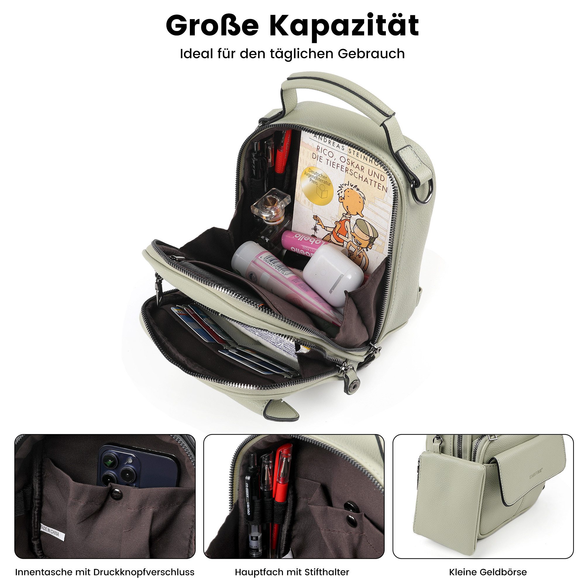 TANTOMI Cityrucksack Kleiner Rucksack Damen Klein Cityrucksack Handtasche 2 in 1, Mini Backpack Women Elegant Casual Daypack – Bild 5 von 5