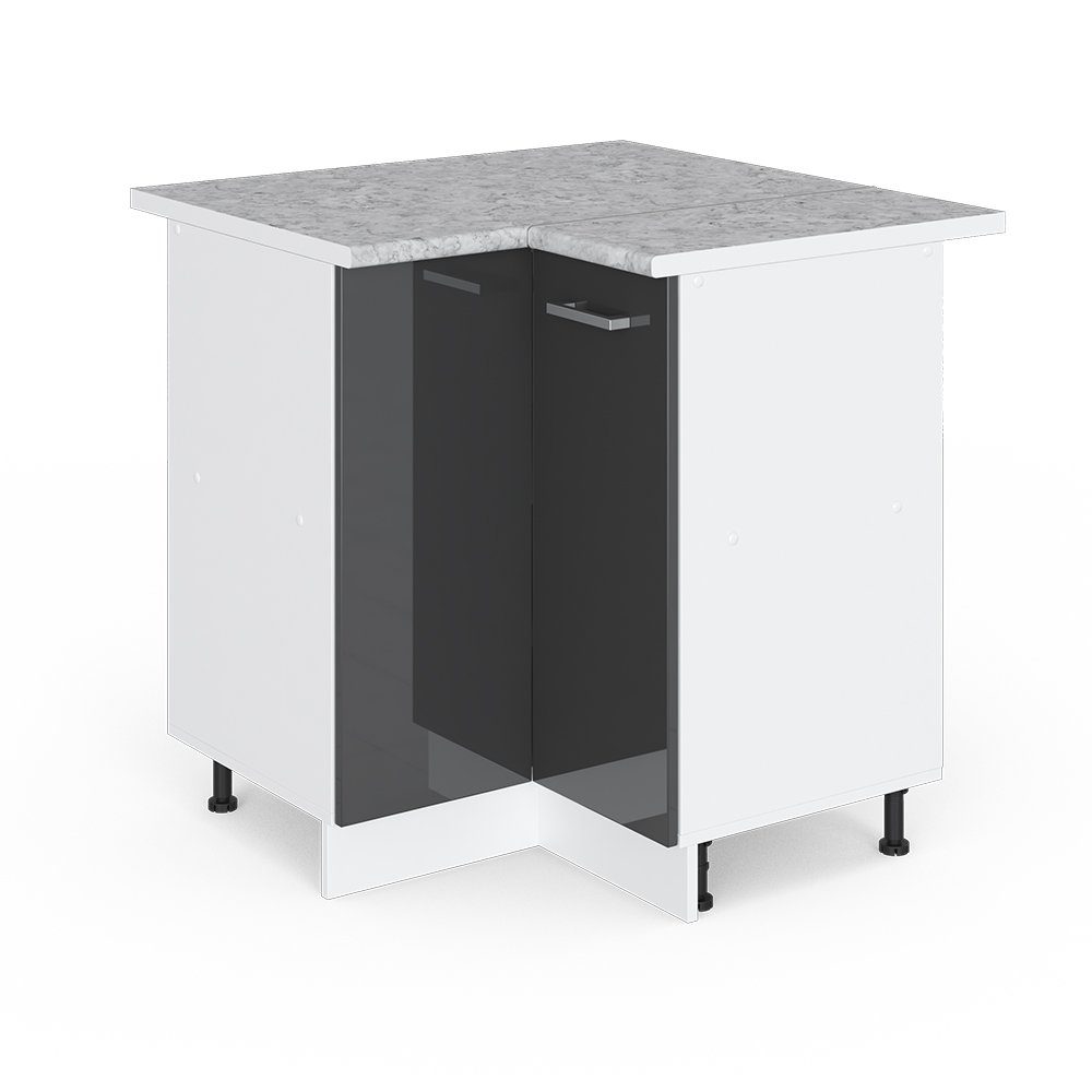 Vicco Eckunterschrank R-Line Anthrazit Hochglanz/Weiß 76 cm AP Marmor günstig online kaufen