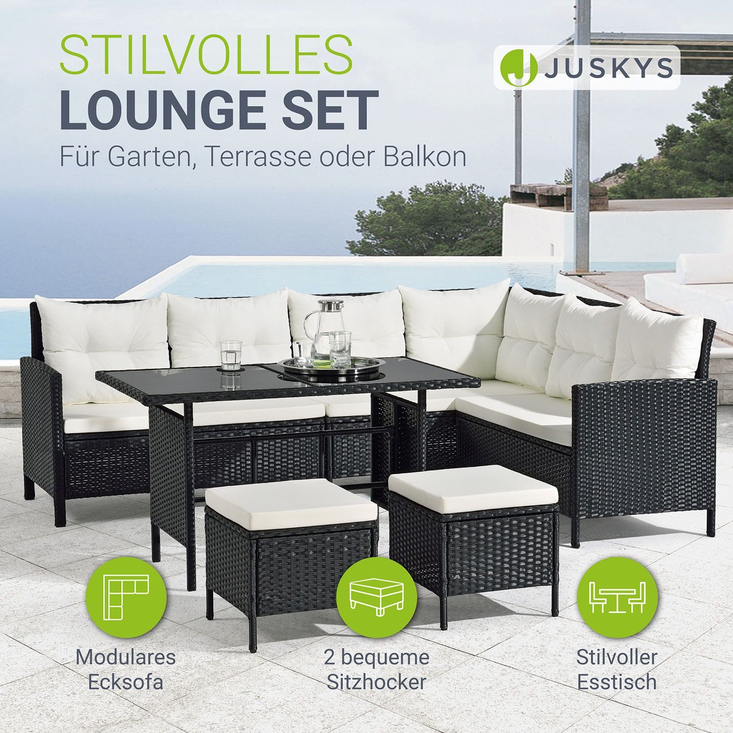 Juskys Gartenlounge-Set Manacor, (Gartenlounge), Polyrattan Gartenmöbel-Set günstig online kaufen