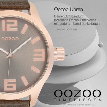 OOZOO Quarzuhr Oozoo Damen Armbanduhr Timepieces Analog, (Analoguhr), Damenuhr rund, extra groß (ca. 51mm) Lederarmband, Fashion-Style