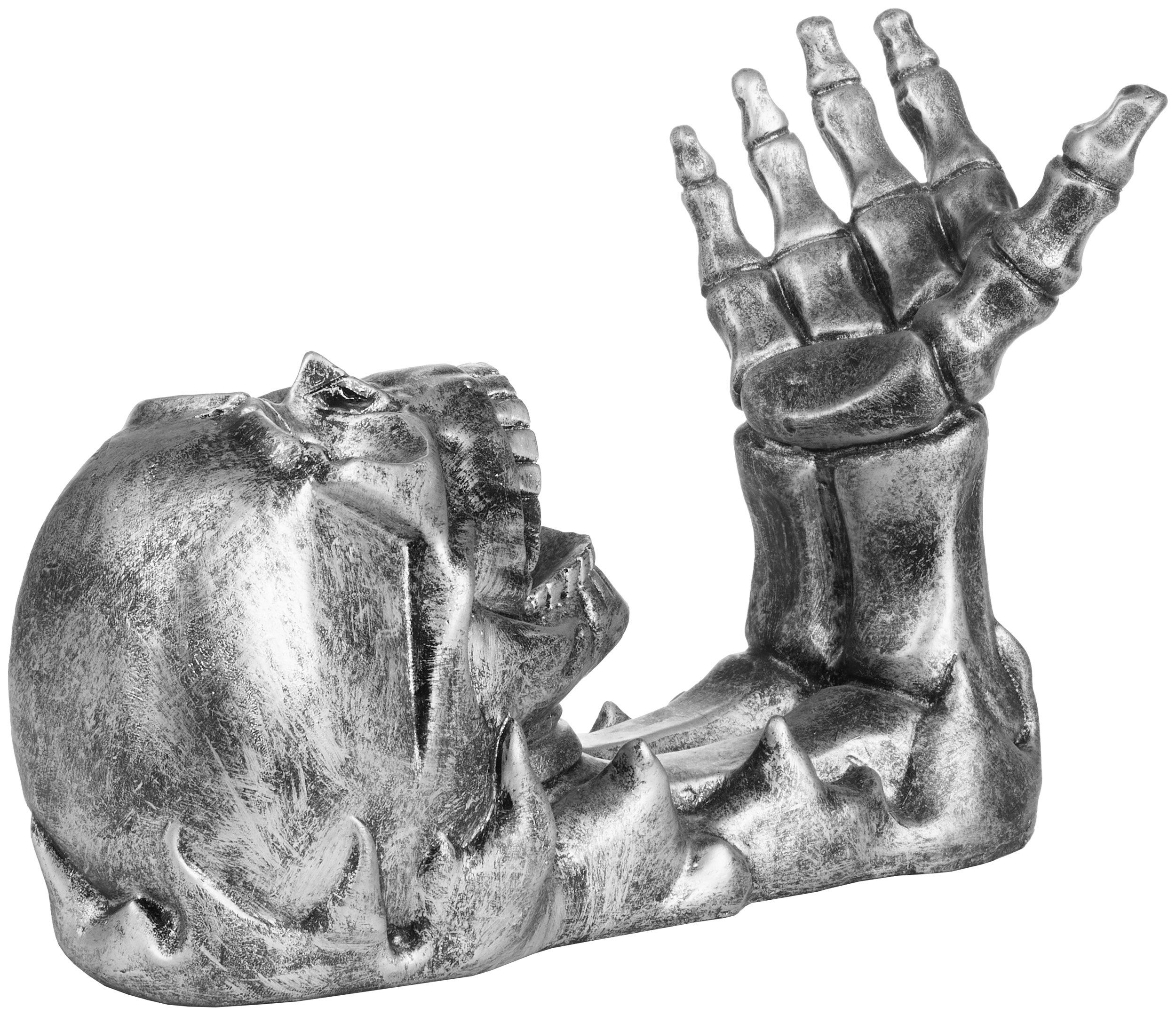 BRUBAKER Weinflaschenhalter Totenkopf Silber, (Flaschenständer Deko Figur Handbemalt Weinzubehör, 1-St., Lustige Dekoration - Wein Geschenk), Flaschenhalter Tri – Bild 5 von 5