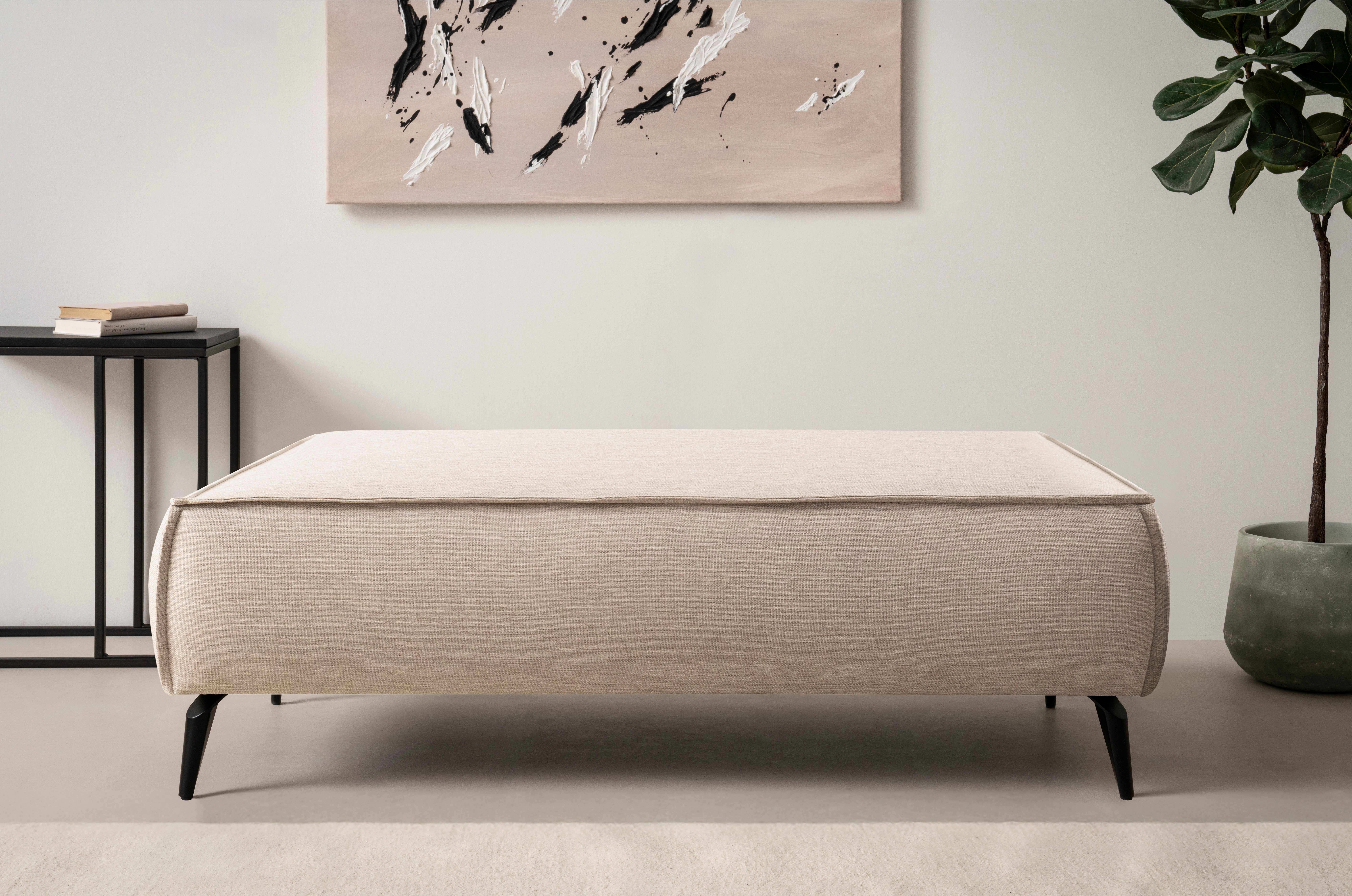 OTTO home Hocker TVINNU Leinenoptik, zur Serie TVINNU, gemütlicher Sitzkomfort, rechteckig, schwarze Füße