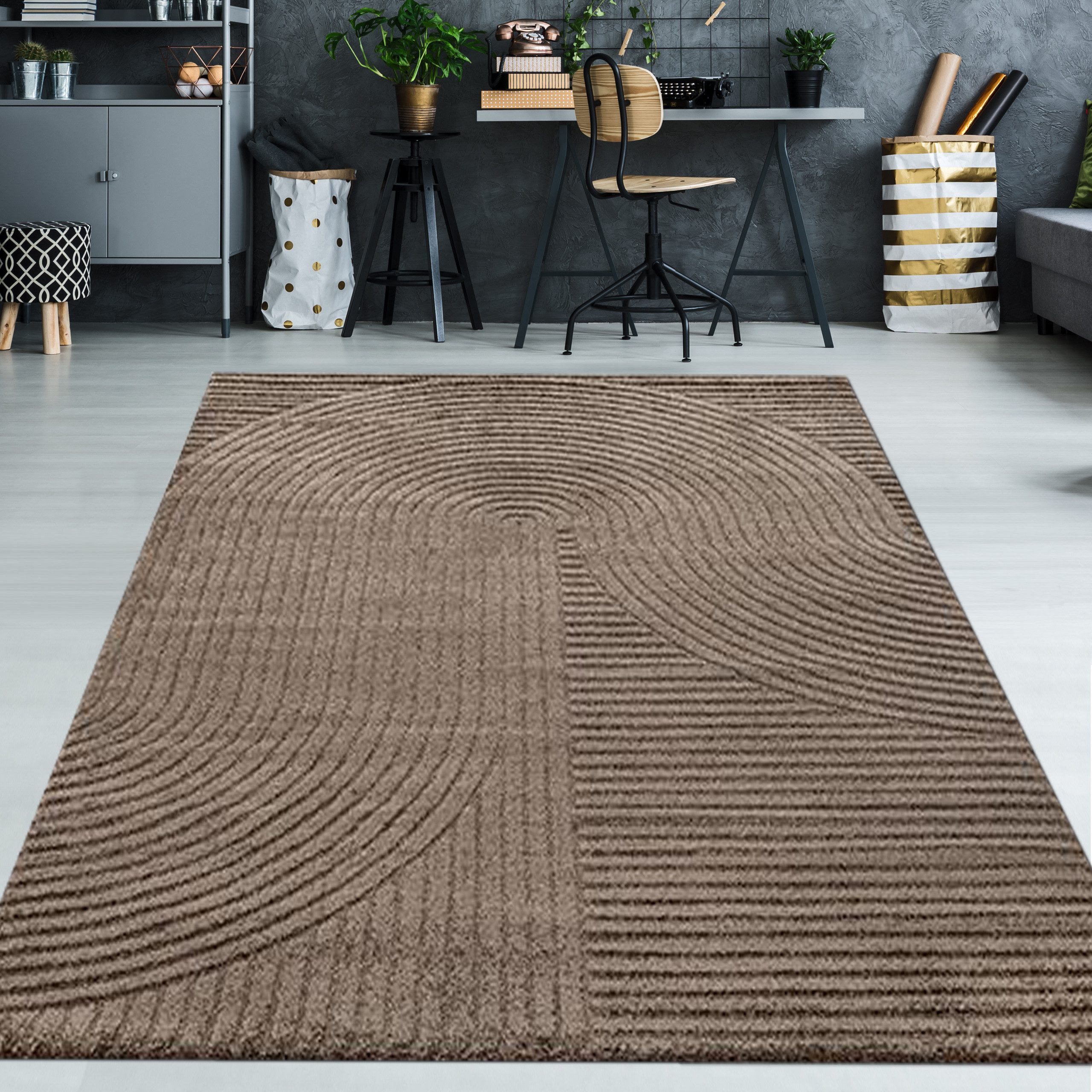 TeppichHome24 Teppich Teppich Wohnzimmerteppich 3D-Effekt, rechteckig, Höhe: 14 mm, pflegeleicht, robust, langlebig, hoch-tief-struktur, 3-D Effekt