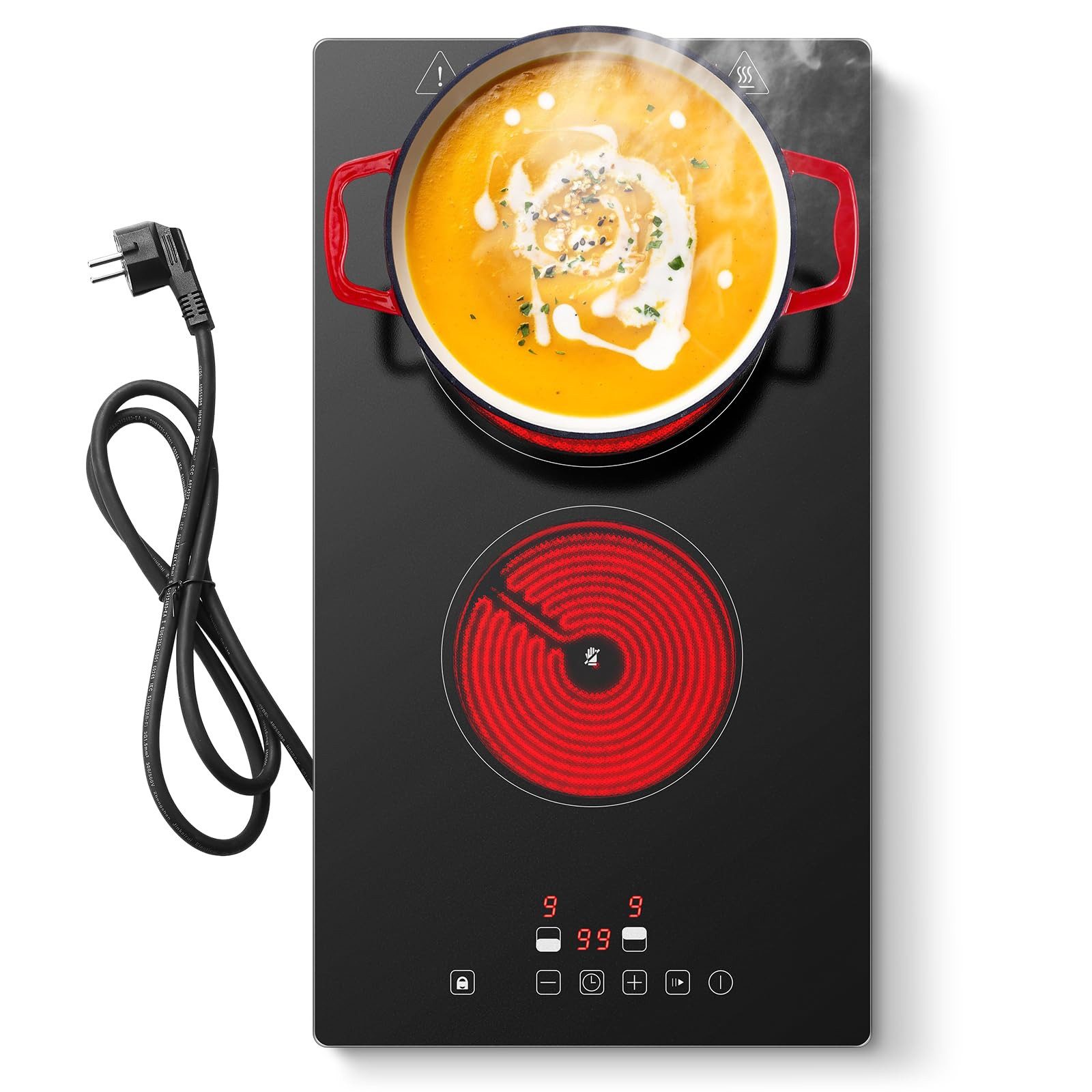 SNDOAS Elektro-Kochfeld, Glaskeramik Kochfeld 2 Platten Touch‑Steuerung 3000W