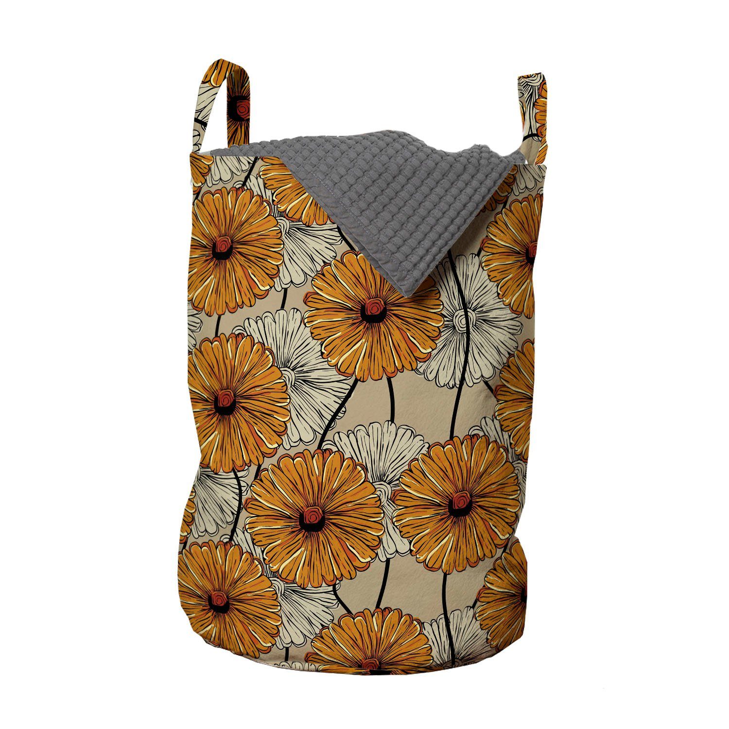 Abakuhaus Wäschesäckchen Wäschekorb mit Griffen Kordelzugverschluss für Waschsalons, Blumen Retro Sonnenblumen Arrangement