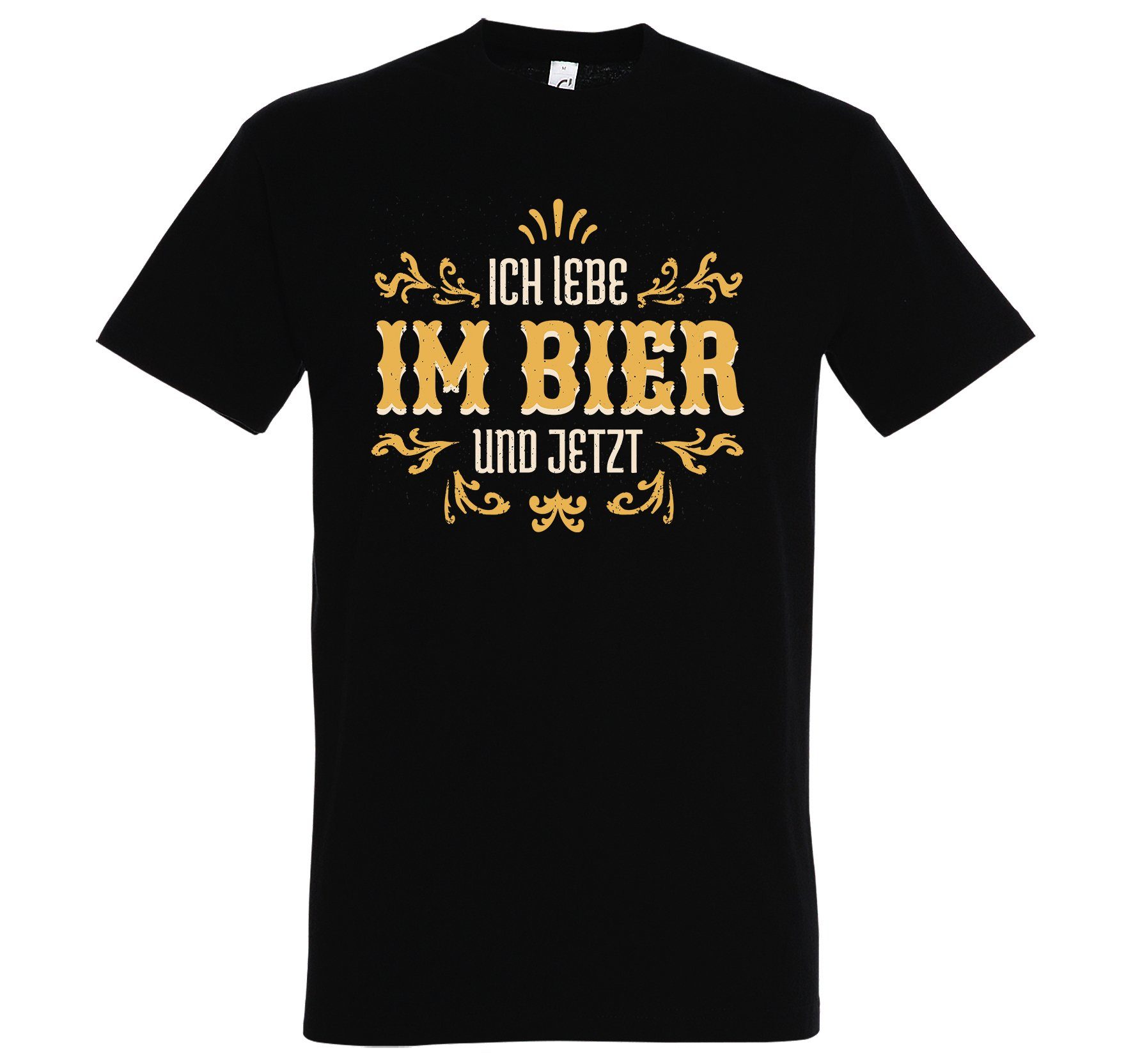 Youth Designz T-Shirt Ich lustigem Und Shirt Bier Lebe Im mit Frontprint Jetzt Herren Schwarz