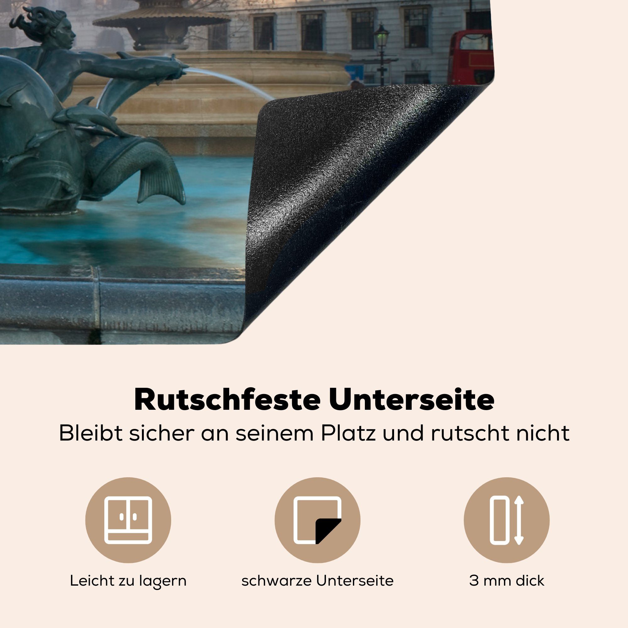 London, küche, cm, Square, Ceranfeldabdeckung Herdblende-/Abdeckplatte 81x52 Zierbrunnen MuchoWow für tlg), (1 Trafalgar Schutz auf dem Vinyl, Induktionskochfeld die