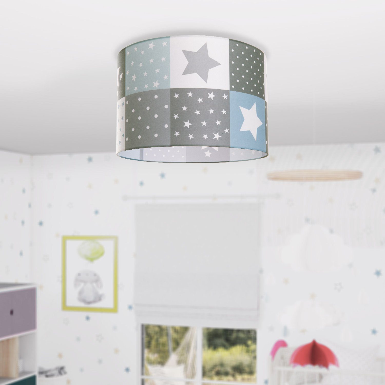 Kinderzimmer Home Leuchtmittel, Paco Deckenleuchte Deckenlampe 345, Cosmo Motiv E27 Lampe LED ohne Kinderlampe Sternen
