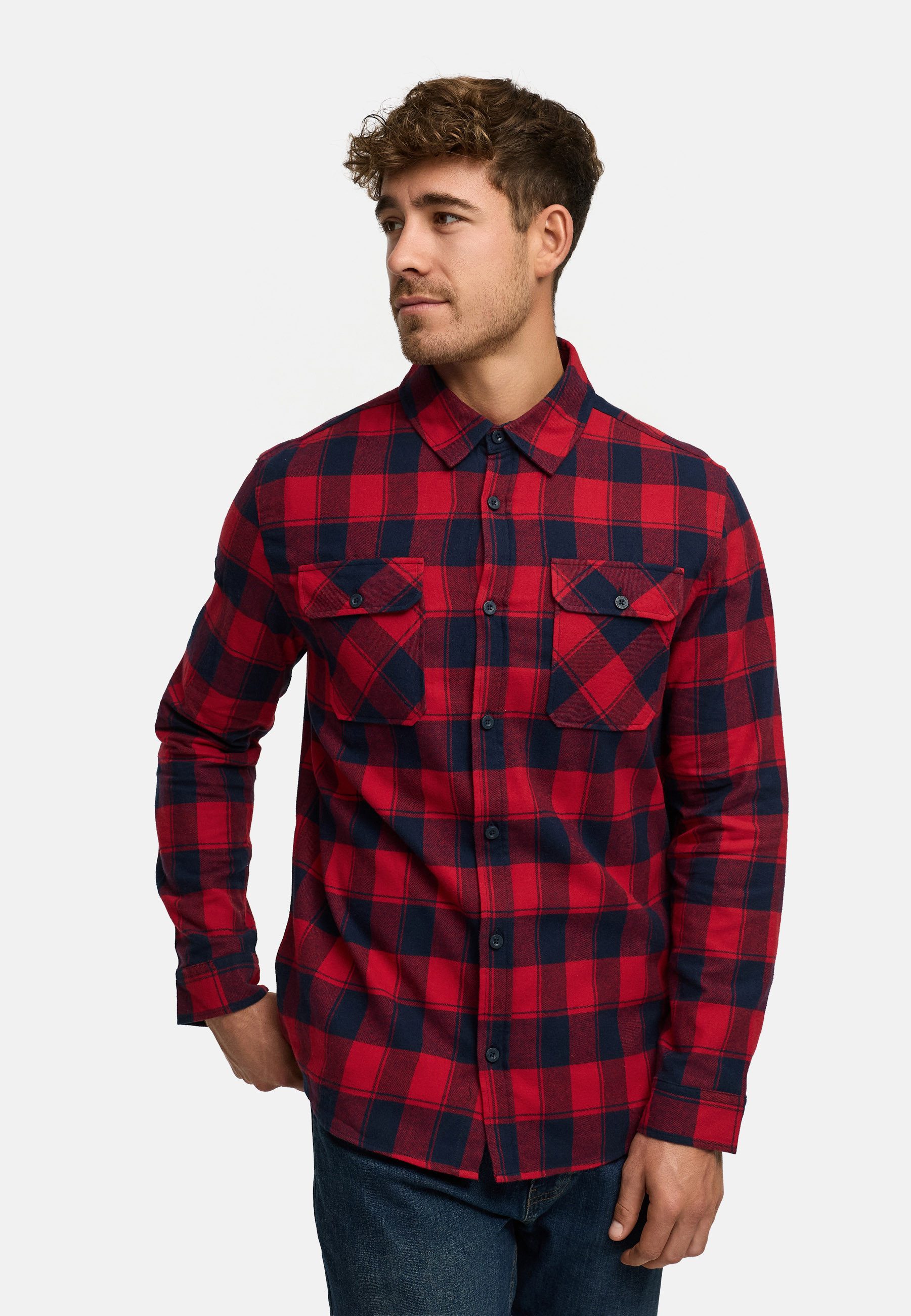 Indicode Langarmhemd Herren INBakula Langarmhemd im Karo-Design Lässiges Langarmhemd im karierten Design mit Brusttaschen