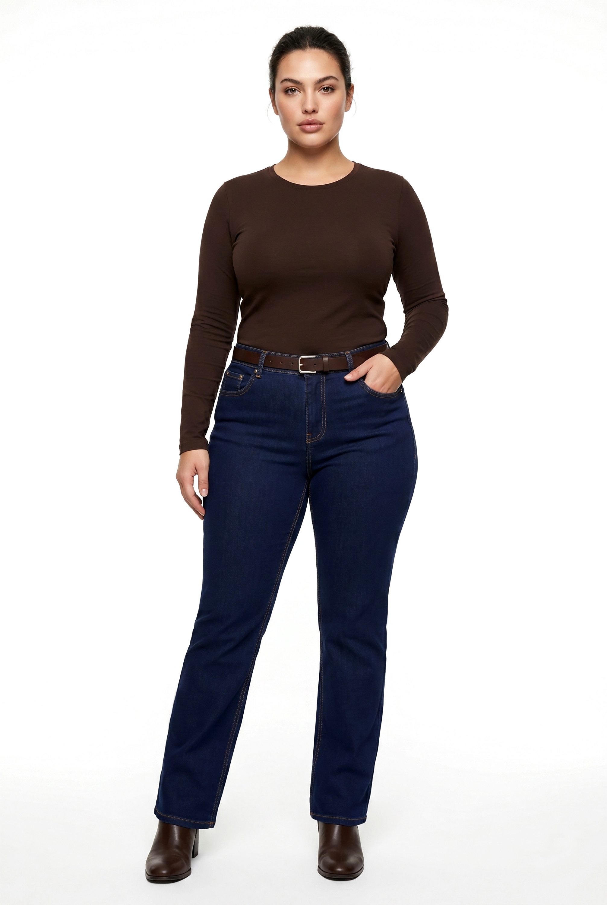 ESRA Straight-Jeans Stretch Jeans Damen High Waist Hose Straight Damen Jeans Sommer Hose Straight Jeans Damen Stretch Hose Damen leichte Jeans Regular Damen