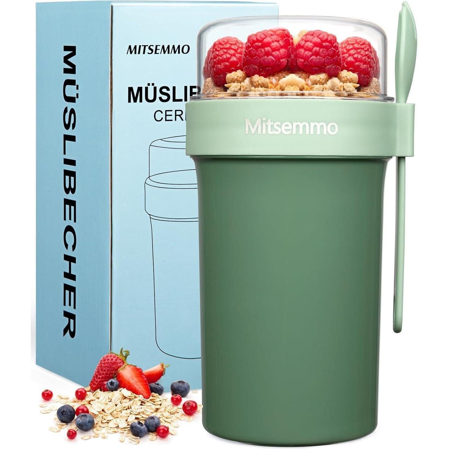 LuxusKollektion Müslibox Müslibecher to Go 760ml+230ml, Joghurtbecher mit Löffel, Müslischale