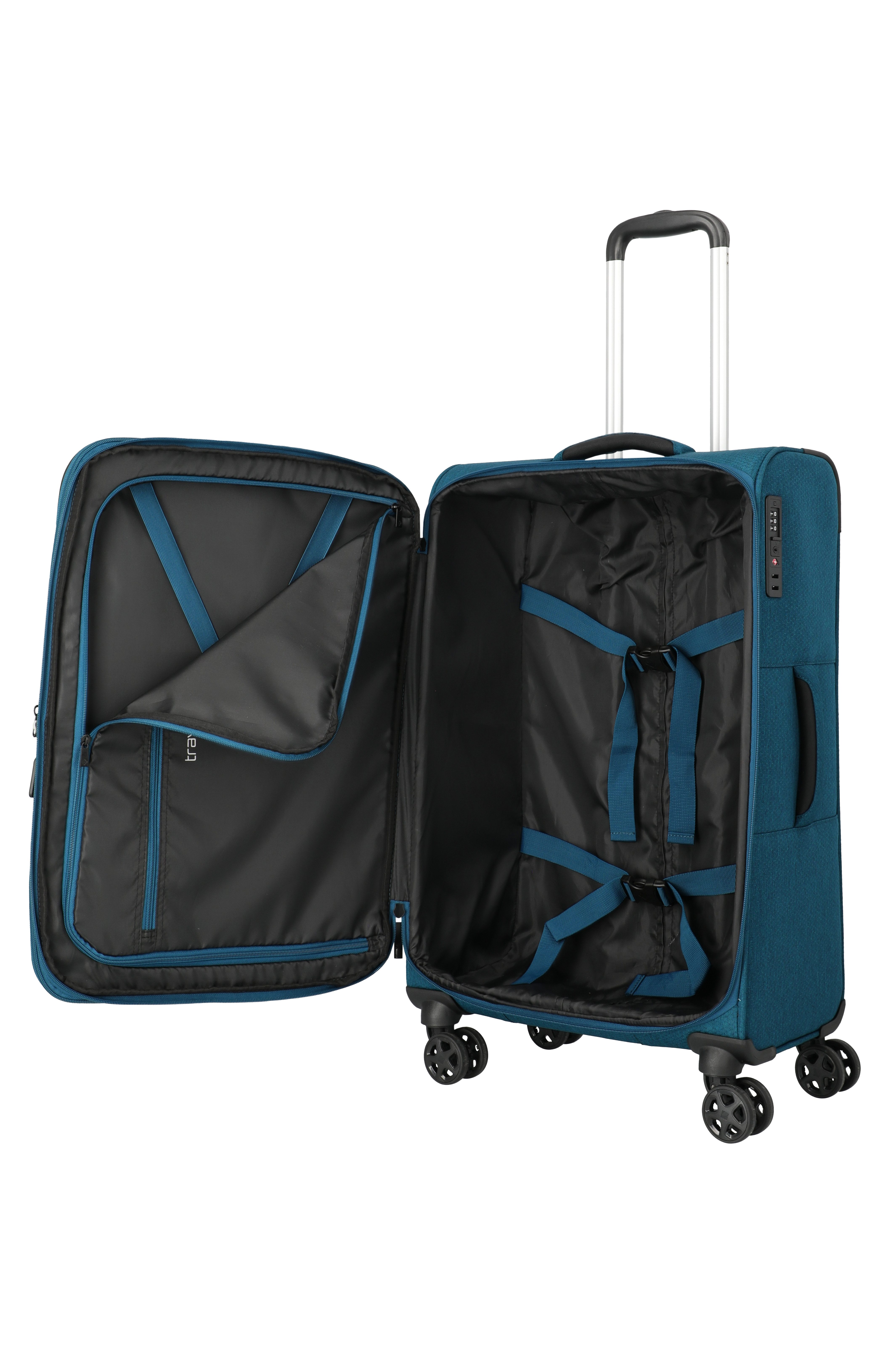travelite Trolley KICK OFF Reisekoffer, 4 Rollen, 4 Doppelrollen, Außentaschen und Packgurte – leicht und robust – Bild 5 von 5
