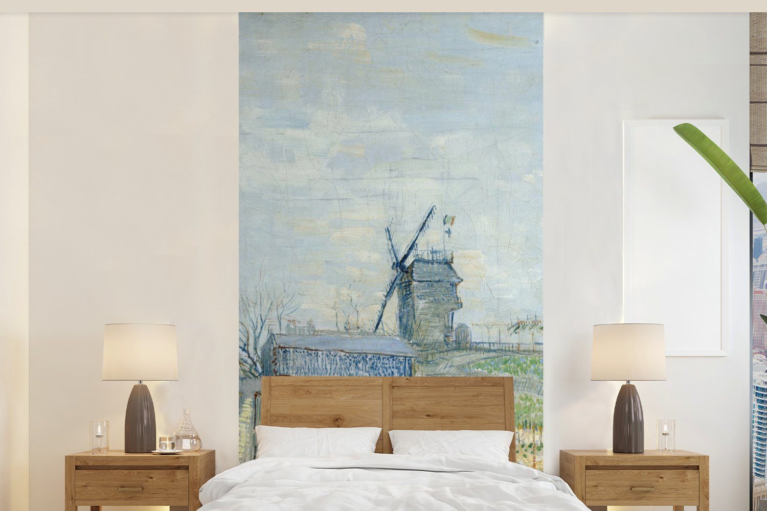 MuchoWow Fototapete Montmartre: Mühlen und Gärten - Vincent van Gogh, Matt, bedruckt, (2 St), Vliestapete für Wohnzimmer Schlafzimmer Küche, Fototapete