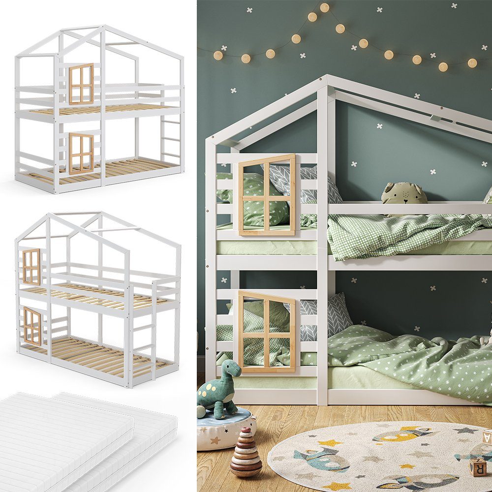 VitaliSpa® Etagenbett Maja, Weiß/Naturholz, 90x200 cm günstig online kaufen