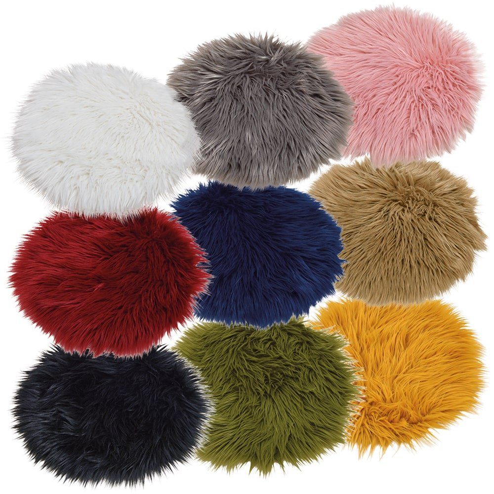 matches21 HOME & HOBBY Sitzkissen Rundes langflor Deko-Fell Sitzkissen 34 cm in weiß für Stühle, Flauschiges Kunstfell als Fell-Teppich Stuhl-Überwurf Sitzauflage