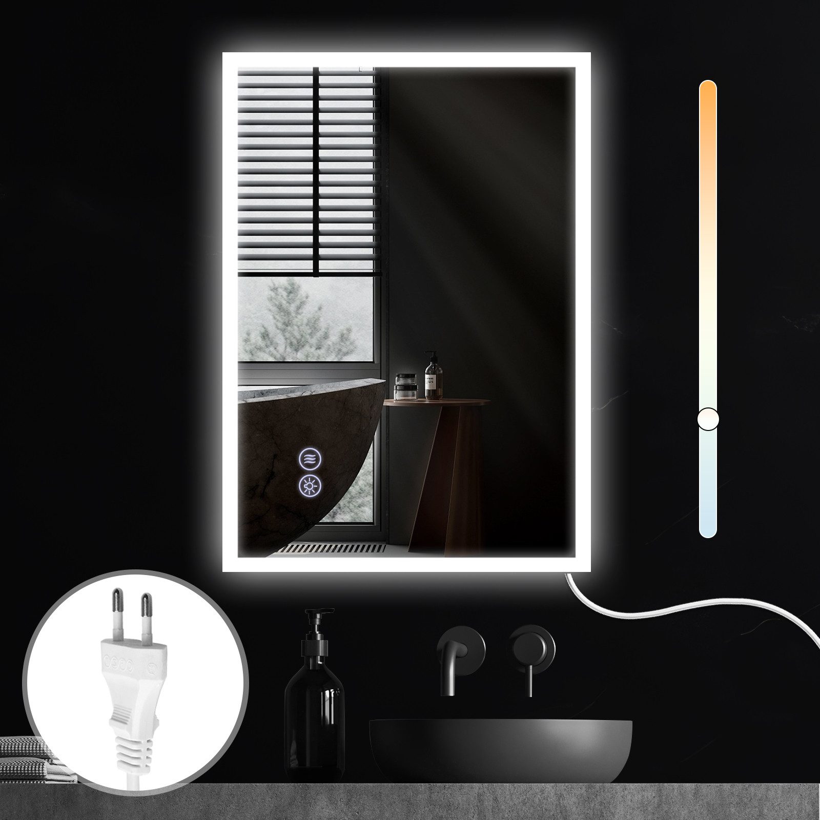 Nettlife Badspiegel spiegel mit Beleuchtung Rund 60cm, zimmerspiegel mit Touch-Schalter und Entfogger-Funktion