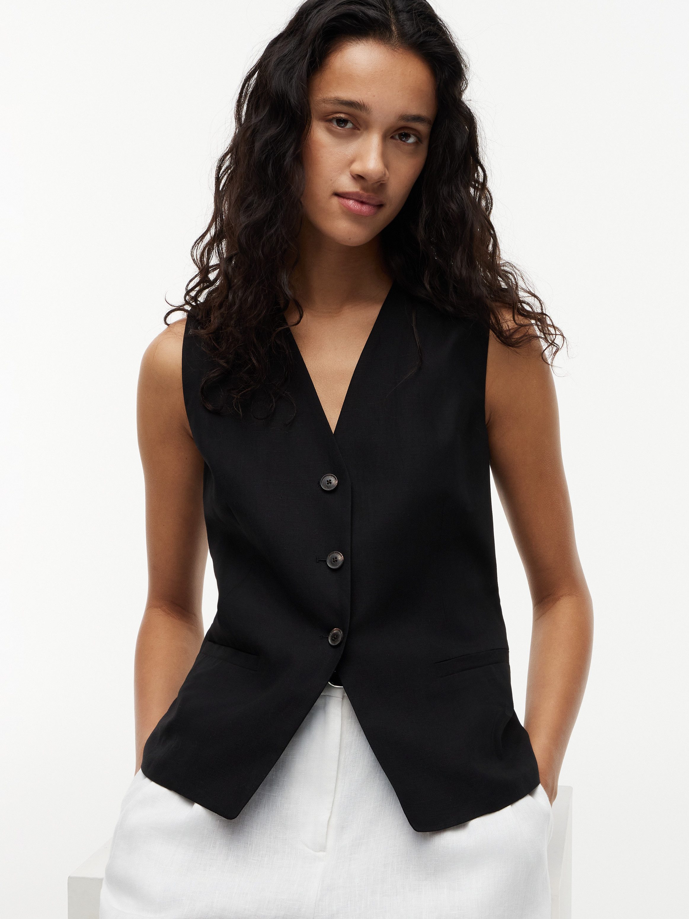 Tommy Hilfiger Anzugweste SUMMER LYOCELL LONG WAISTCOAT Materialmix mit Leinen