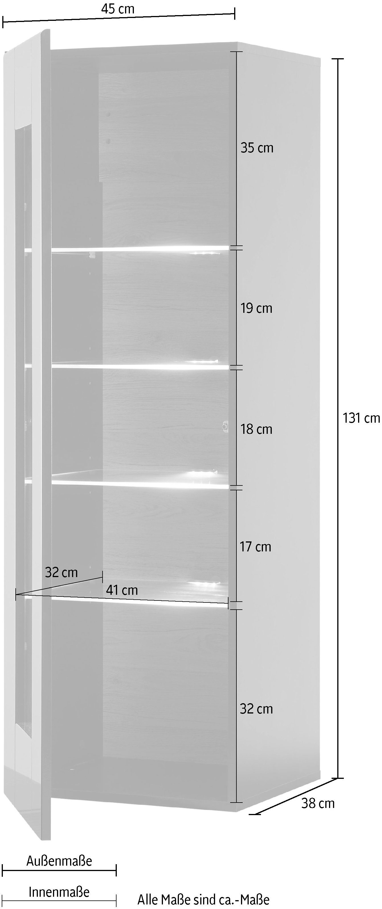 ca. Style Schwarz of cm Vitrine CAYMAN 131 Höhe Places | schwarz