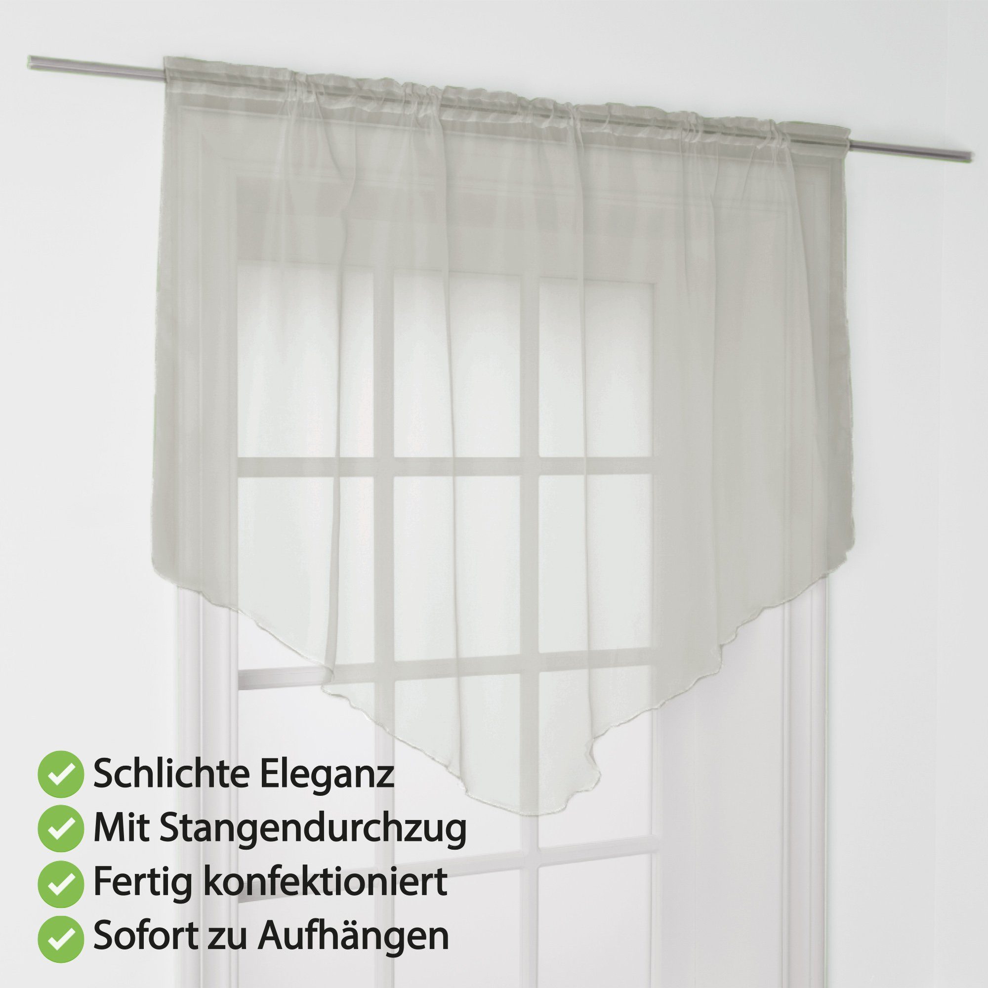 Arsvita Scheibengardine Zipfelgardine mit Tunnelzug, Stangendurchzug, transparent, Kurzgardine 140x100 cm - Bistrogardine, Panneaux Voile, Kurzstore