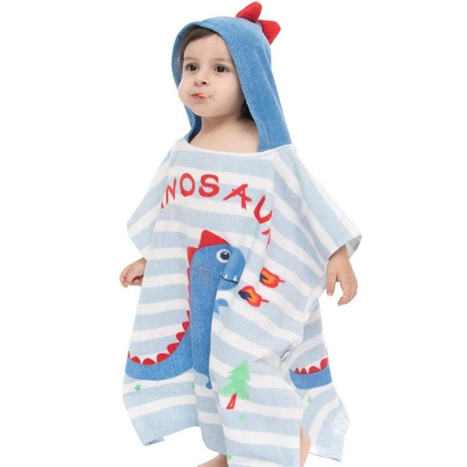 LuxusKollektion Kapuzenhandtuch Kinder Poncho Handtuch Dino Kapuze 60x60cm, (1-St)