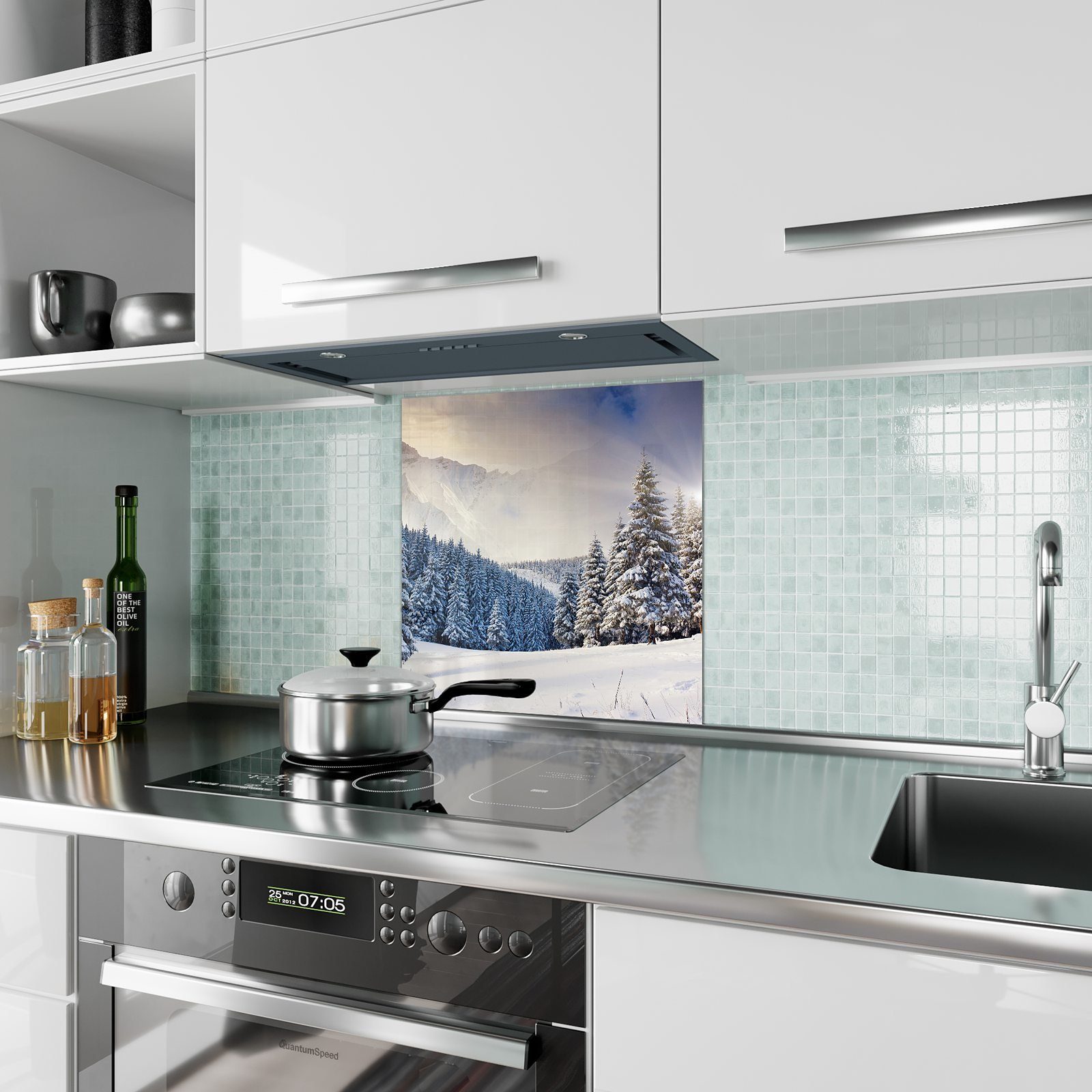 Spritzschutz mit Winterlandschaft Küchenrückwand Küchenrückwand Glas Motiv Primedeco