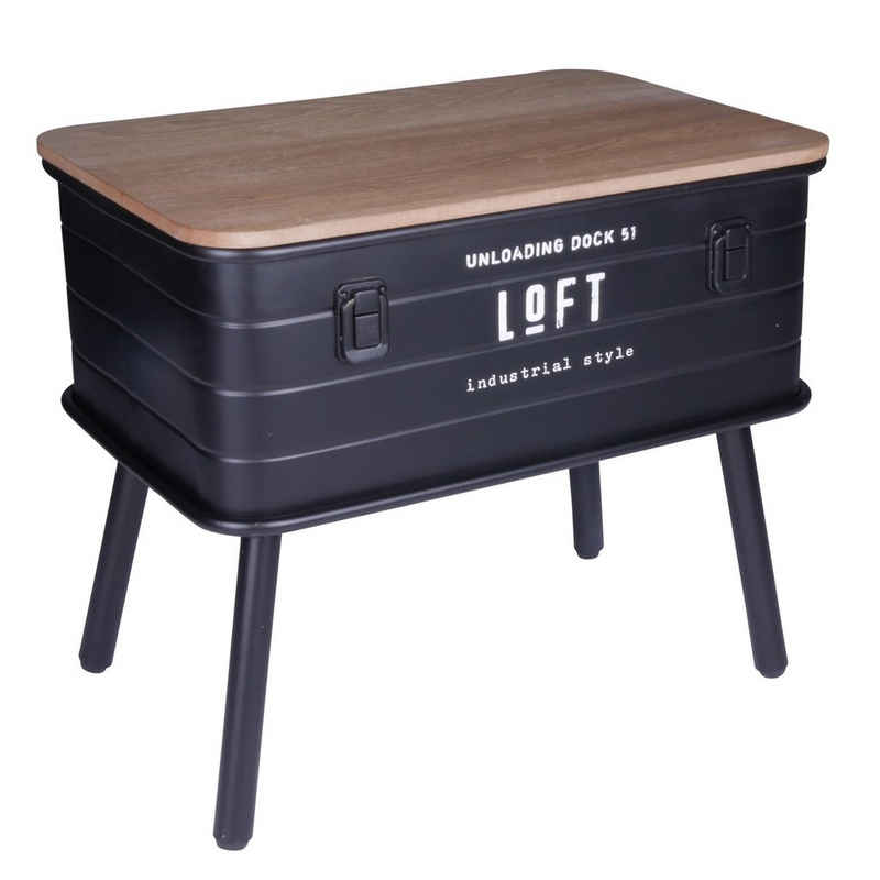 FIFITARA Beistelltisch schwarz, Retro Nachttisch, Vintage Ablagetisch, Konsolentisch, Metall mit Holzplatte und Stauraum, industrial Design