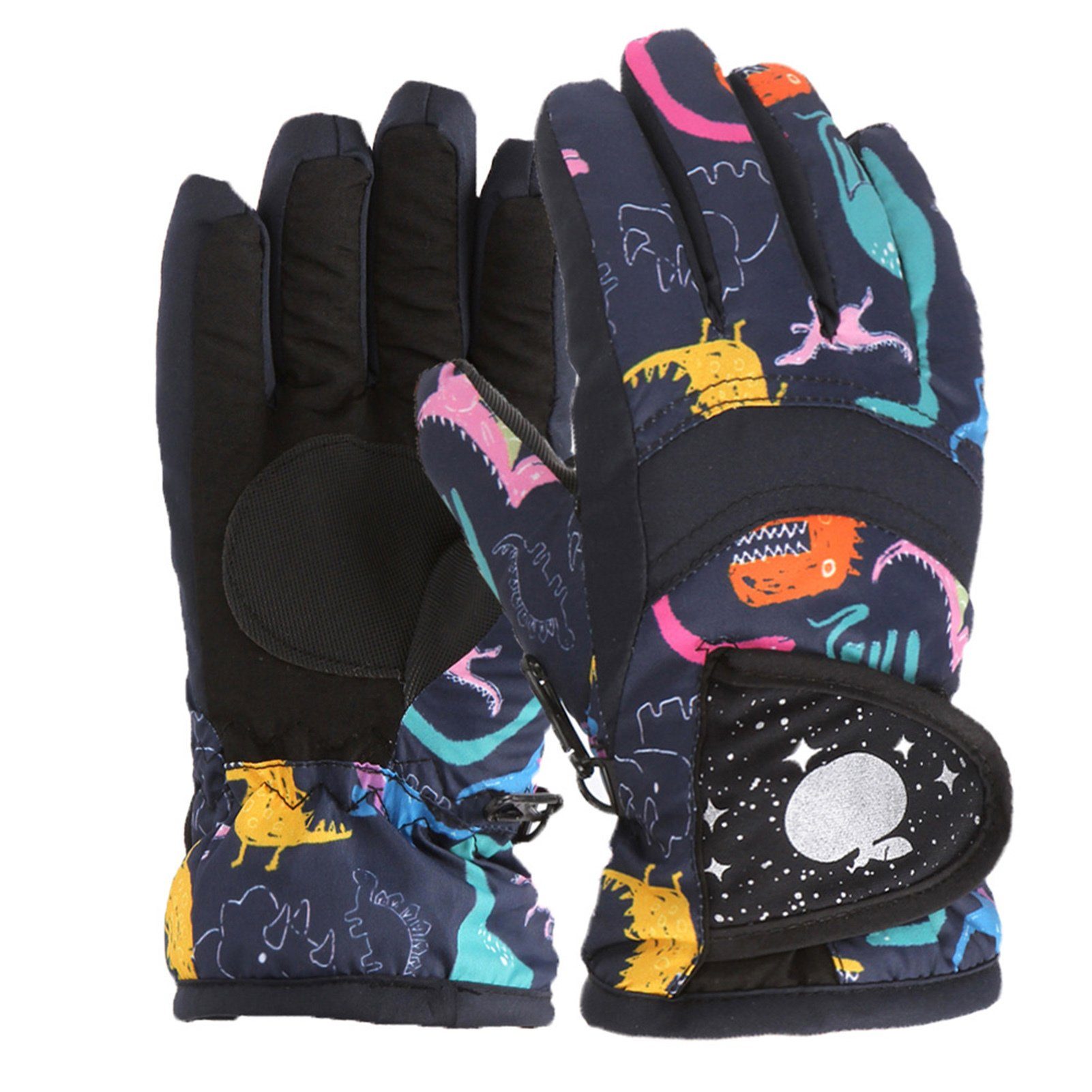 Blusmart Skihandschuhe Kinder-Skihandschuhe Mit Cartoon-Muster, Bequeme Handschuhe Für black
