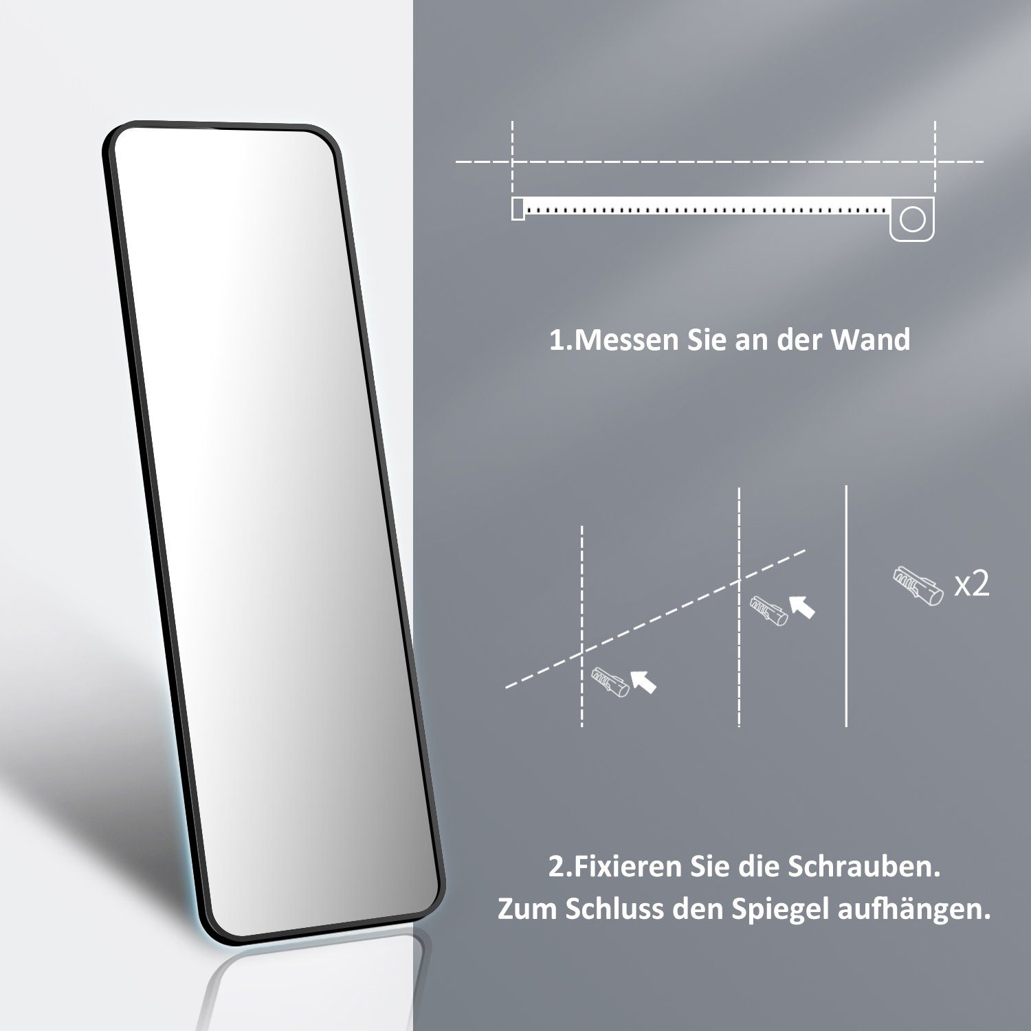 rechteckig,Modern Wandspiegel groß groß 140x40cm Schwarz Boromal Standspiegel Spiegel (Flurspiegel,Hochspiegel, Ganzkörperspiegel Aluminiumlegierung-Rahmen), HD 160x40cm