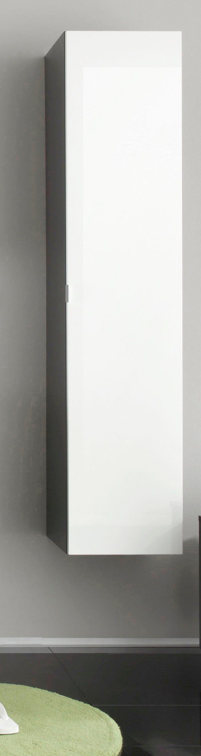 welltime Hochschrank Bardolino Badschrank mit innen verspiegelter Tür in Weiß Hochglanz