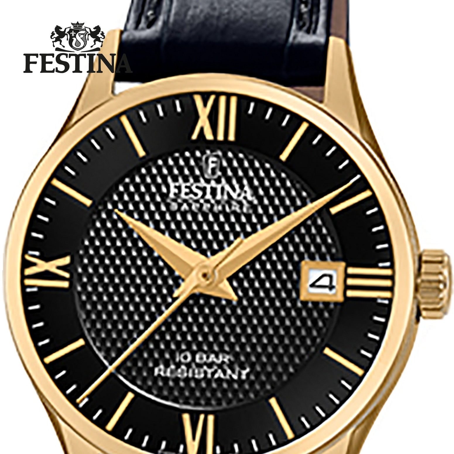 Festina Quarzuhr Festina Damen Uhr F20011/4 Leder, (Analoguhr), Damen Armbanduhr rund, Lederarmband schwarz, Elegant
