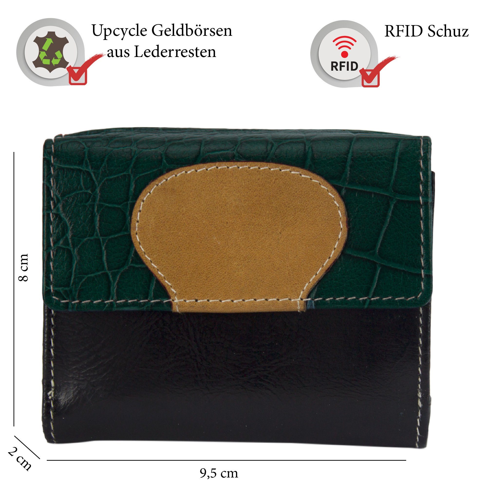 echt Sunsa Geldbörse Leder, Portemonnaie Mini Geldbeutel kleine Unisex blau/braun Geldbörse RFID-Schutz, Lederresten, Leder recycelten Damen mit Brieftasche, aus echt