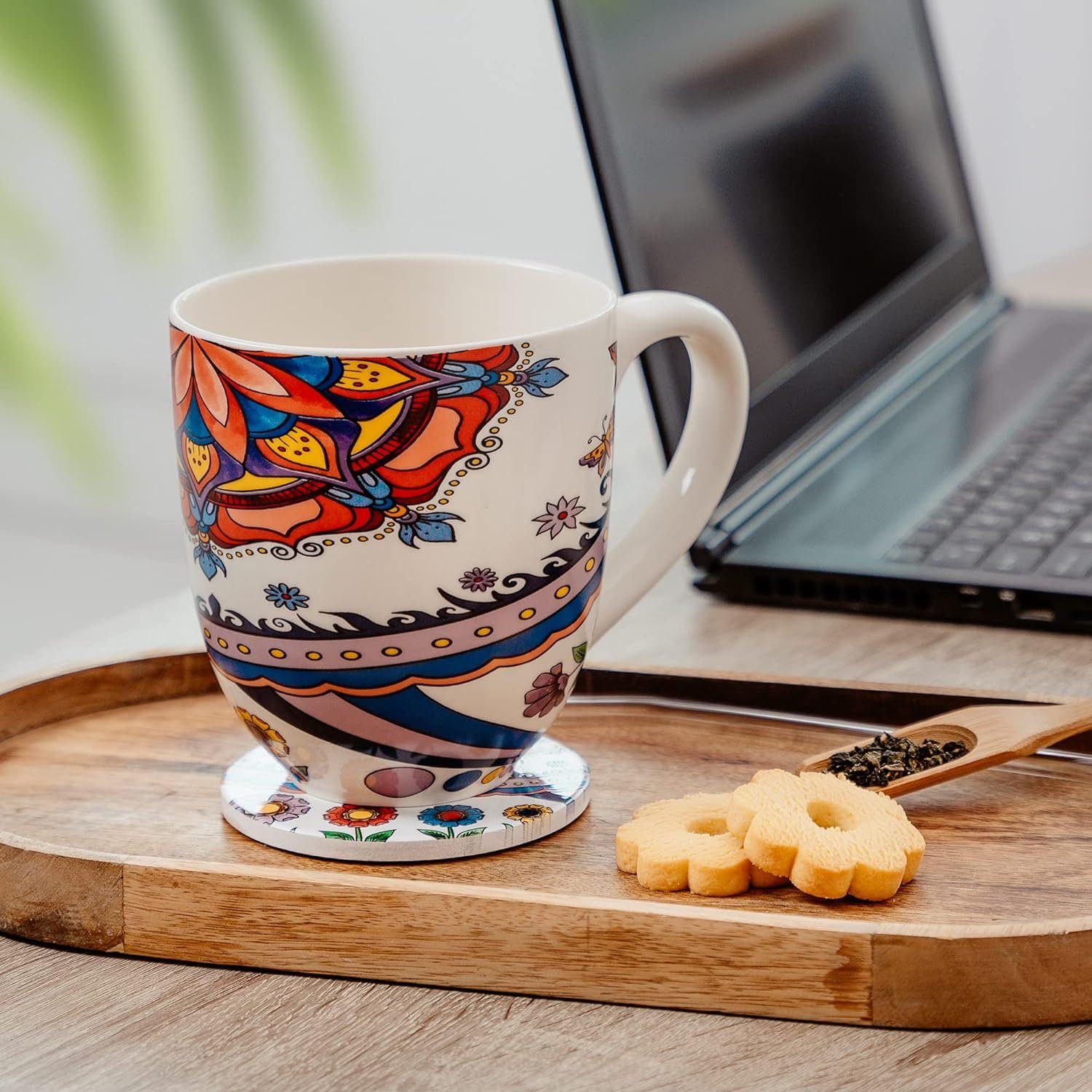 Yang Blüten 4-teiliges mit Fassungsvermögen, Teeset 900ml Großes Tasse XXL hochwertiges Teeglas Teetasse, mit Pozellan, Motiv Chai