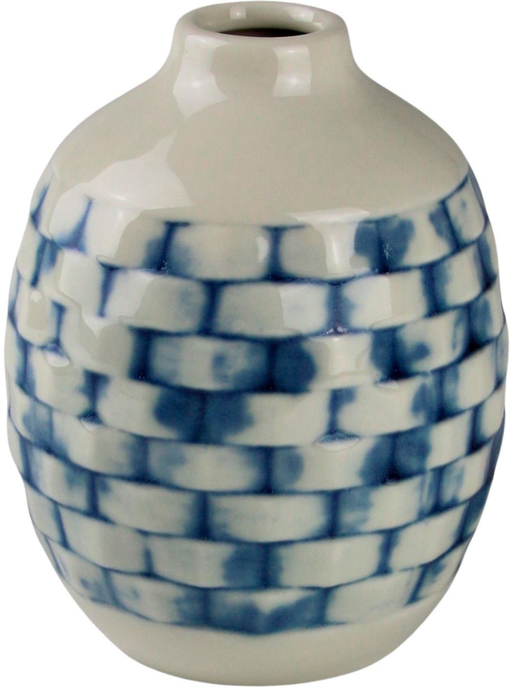 Dekovase Karo, blau-weiß, Tischvase aus Keramik in bauchiger Form